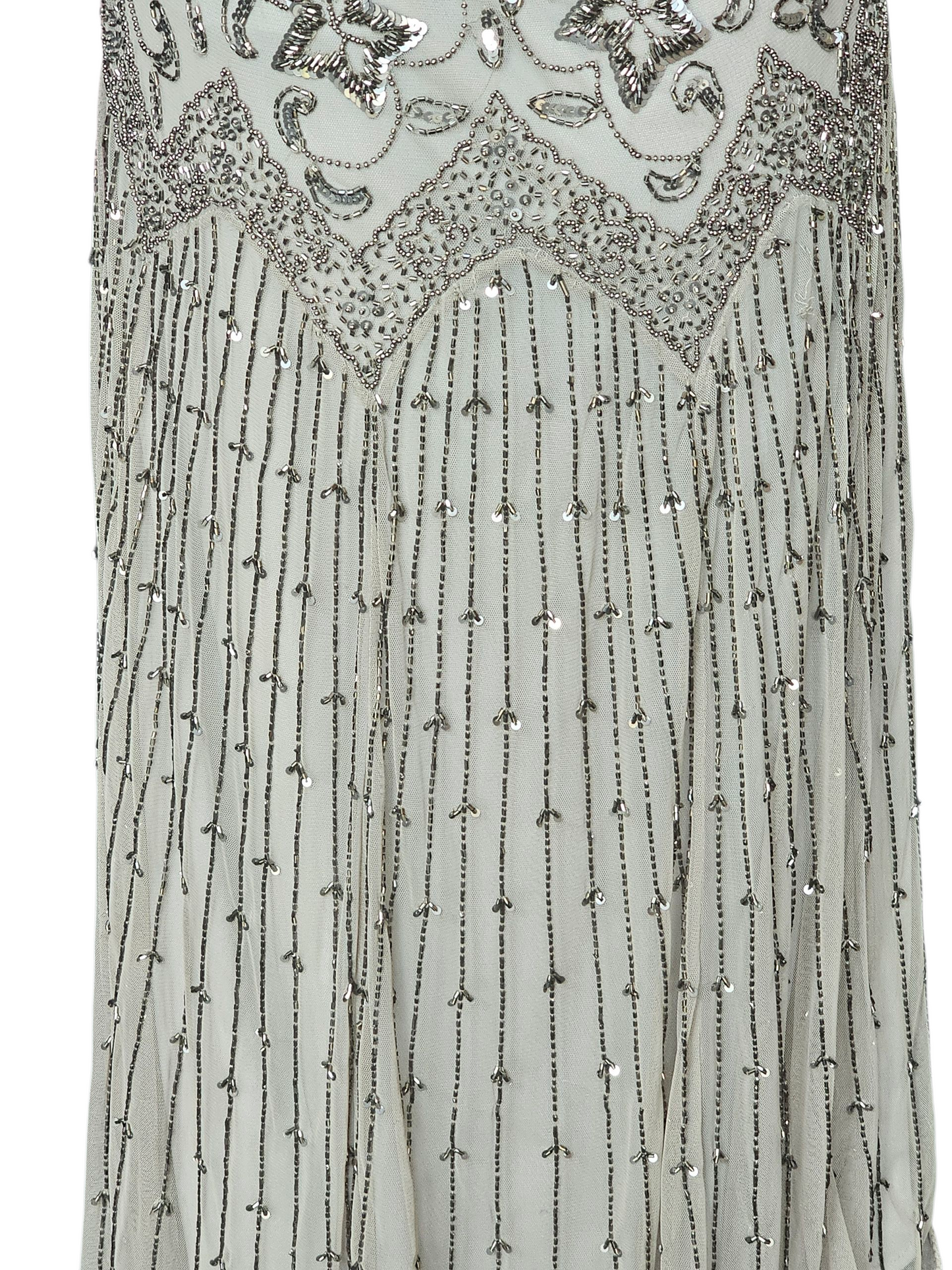 Sage Green/Metallic Beaded Drop Waist Party Dress - Pissaro Nights