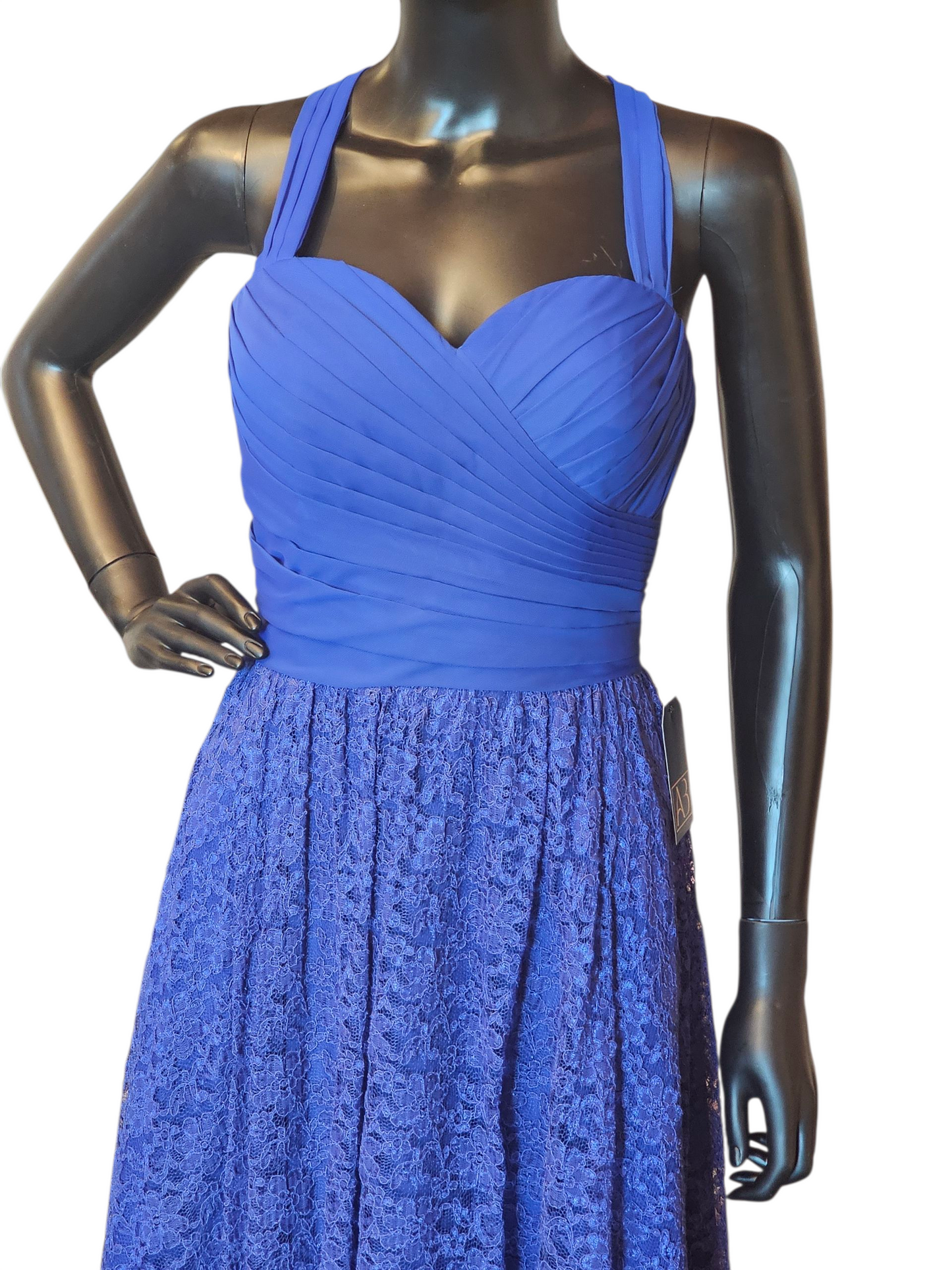 Royal Blue Chiffon/Lace Halter Party Dress - Da Vinci