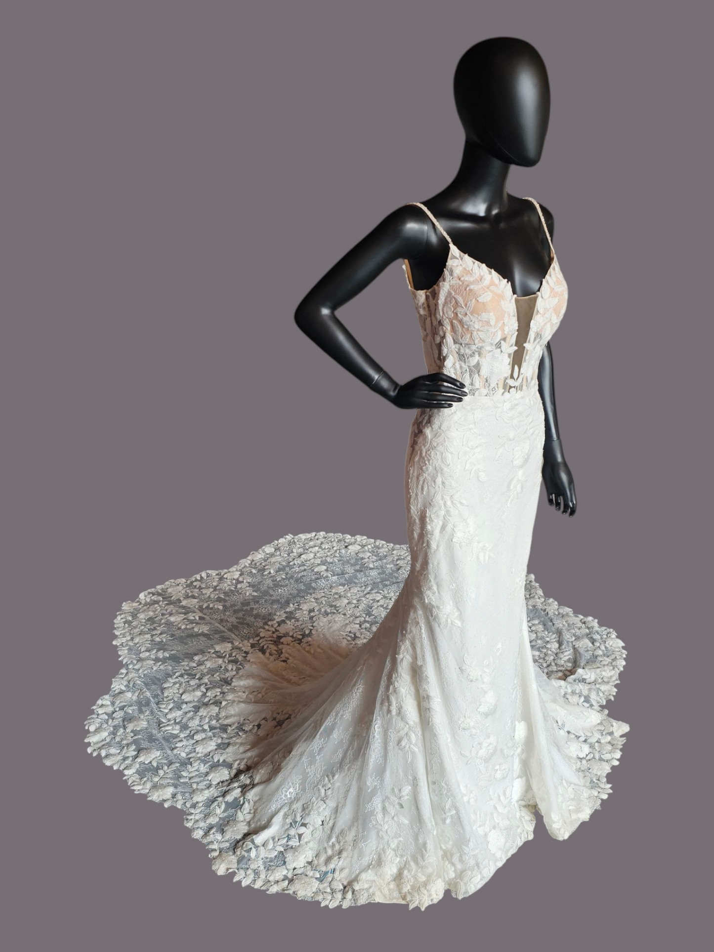 Ivory Lace Illusion Plunge Fitted - Brooklyn Grace