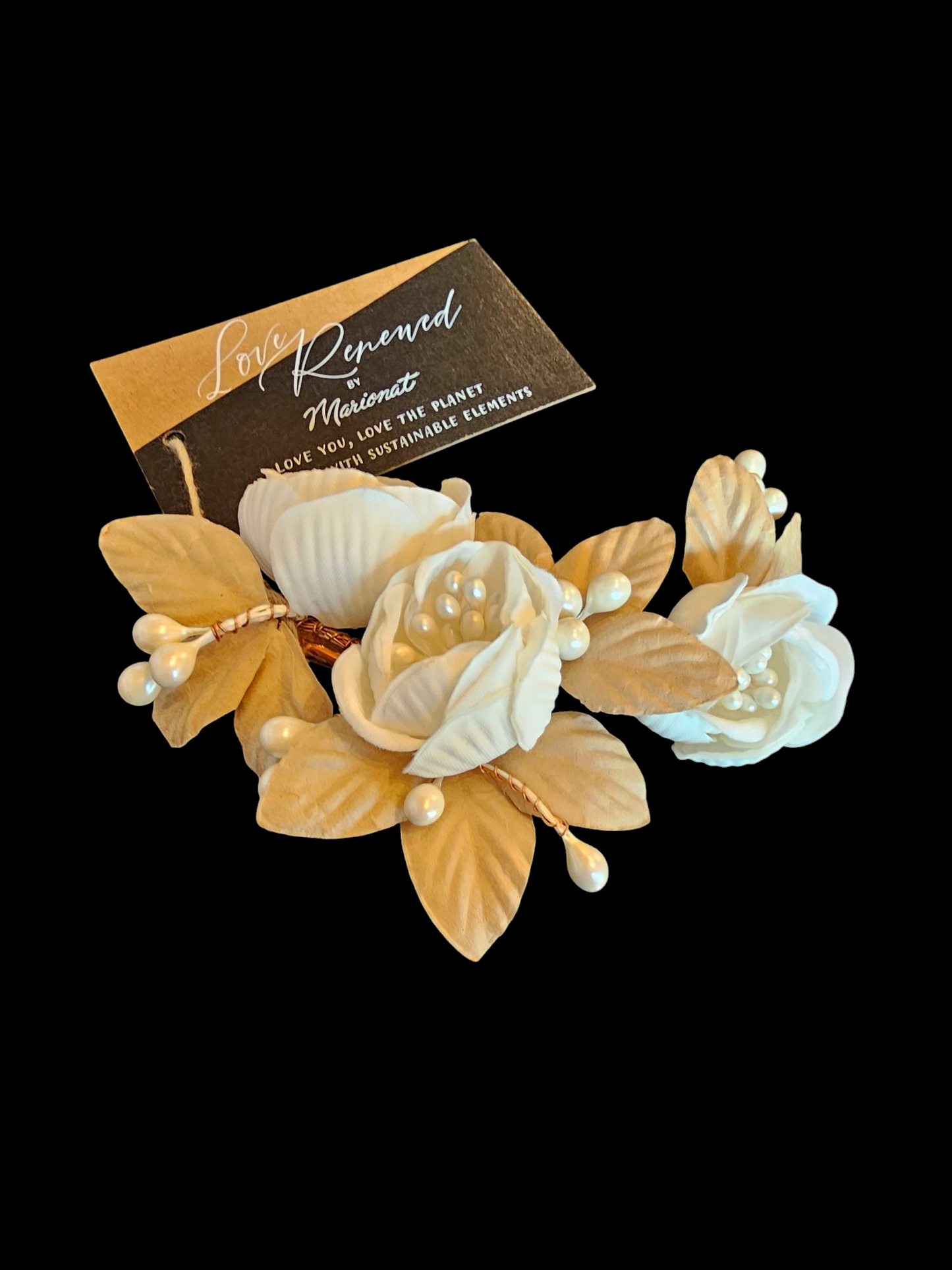 Ivory/Taupe Paper Flower Hair Clip - Marionat