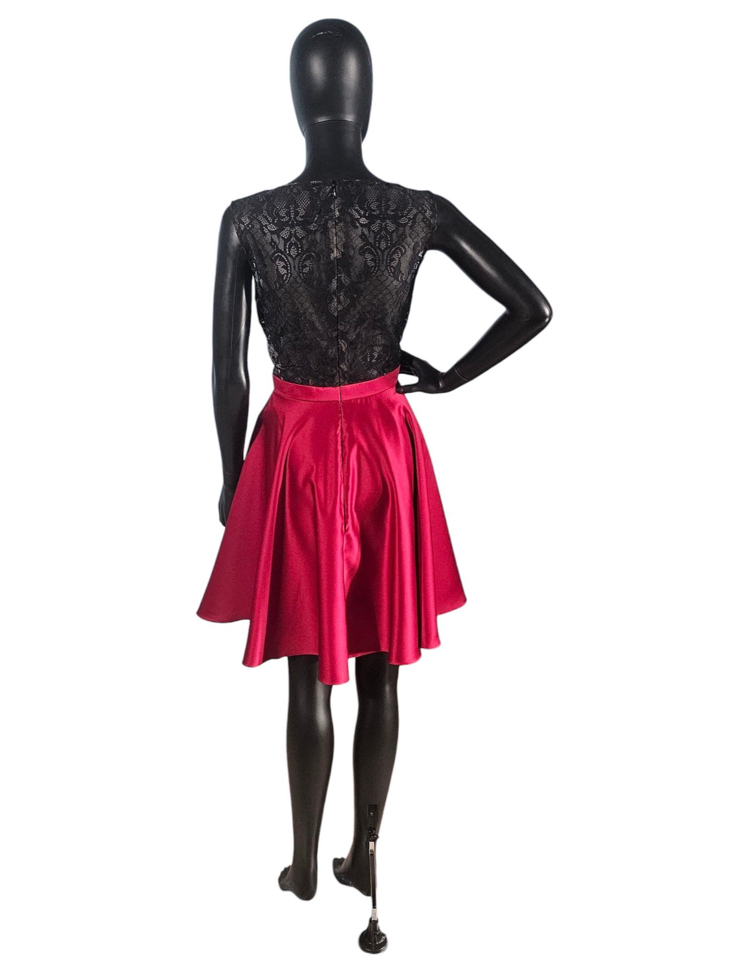 Claret Satin/Black Lace Illusion Back A-Line - Da Vinci