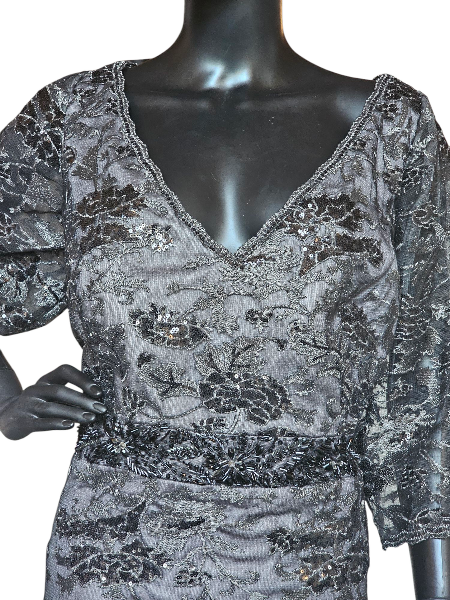 Black Floral Overlay Wide Sleeve Formal Dress - Montage