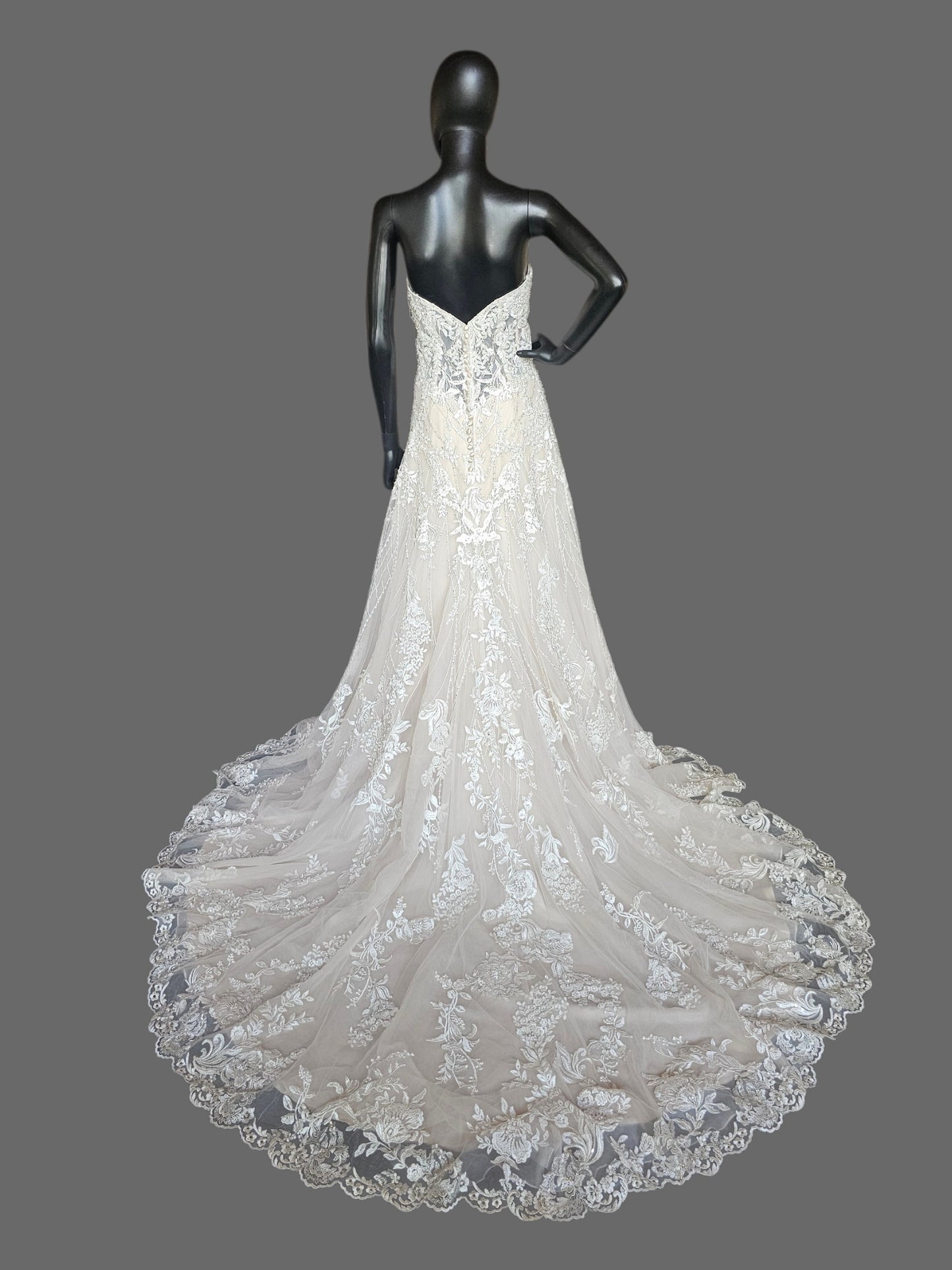 Strapless Sweetheart Illusion Bodice Beaded Fit/Flare Wedding Gown - Beloved