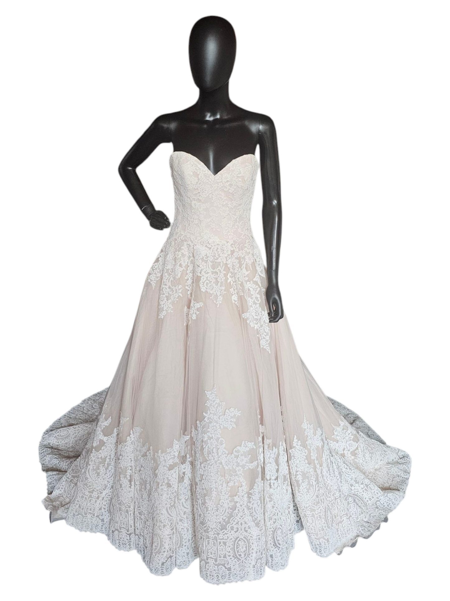 Blush/Ivory Lace Applique Ballgown Bridal Dress - Mori Lee