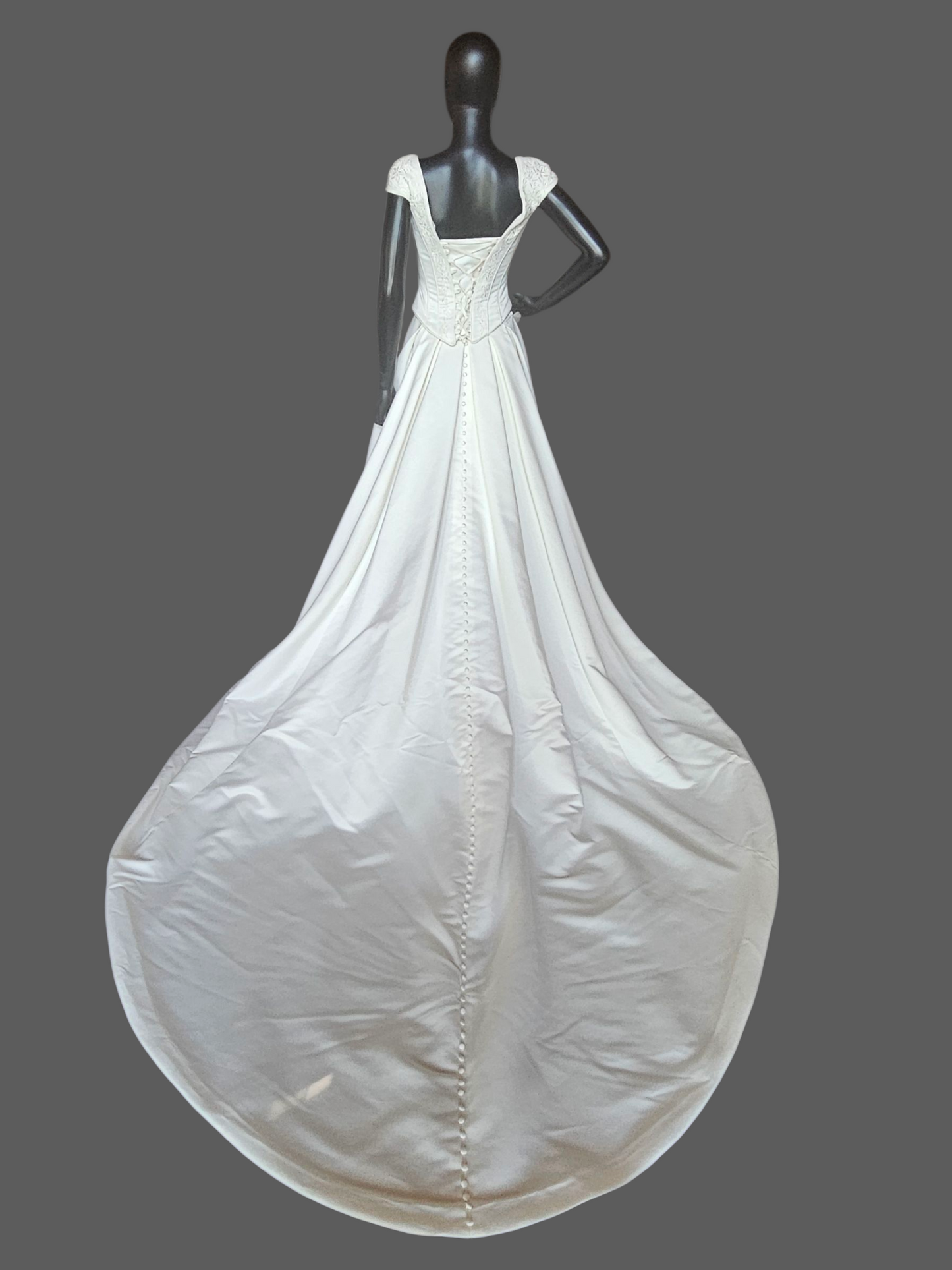 Fitted Cap Sleeve Basque Waist 3 Piece Wedding Gown - Detatchable Train