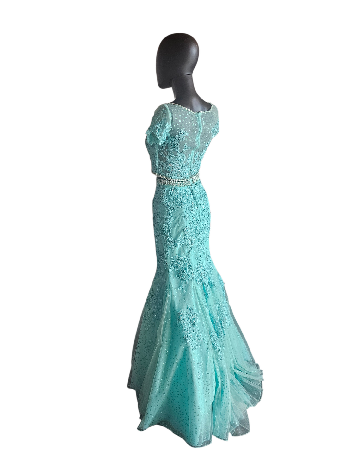 2 Piece Turquoise Fit/Flare Prom/Party Dress - Mori Lee