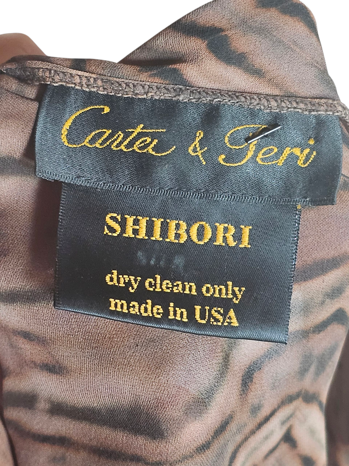 Brown/Black Shibori Silk Hand Dyed Bias Cut Maxi Swing Dress - Carter + Teri