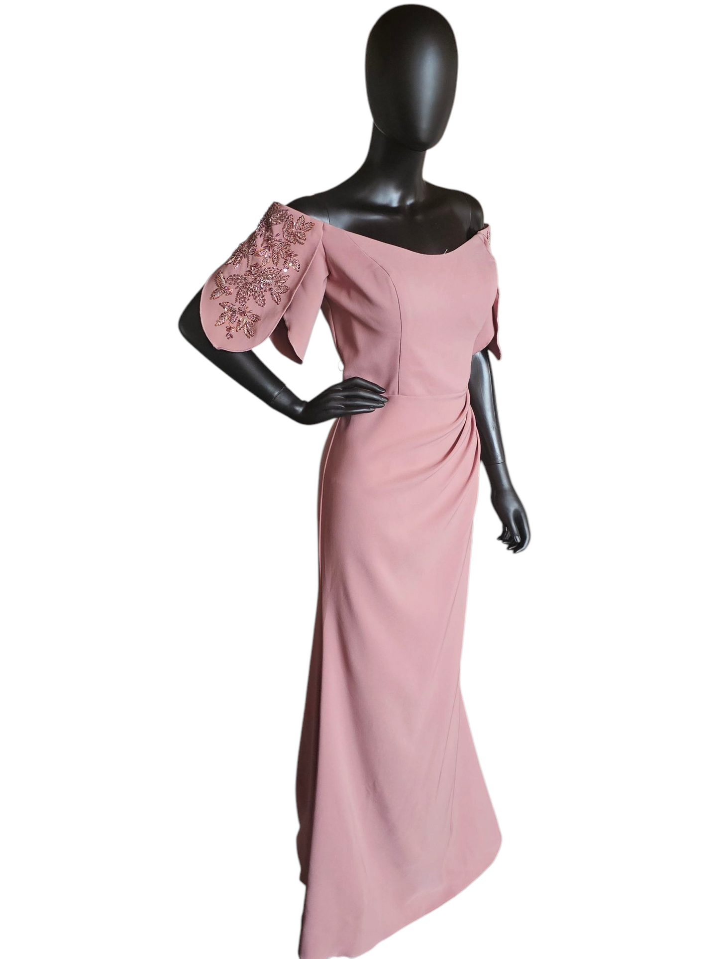 Dusty Rose Off Shoulder Fit/Flare Formal Gown - Madeline Gardner