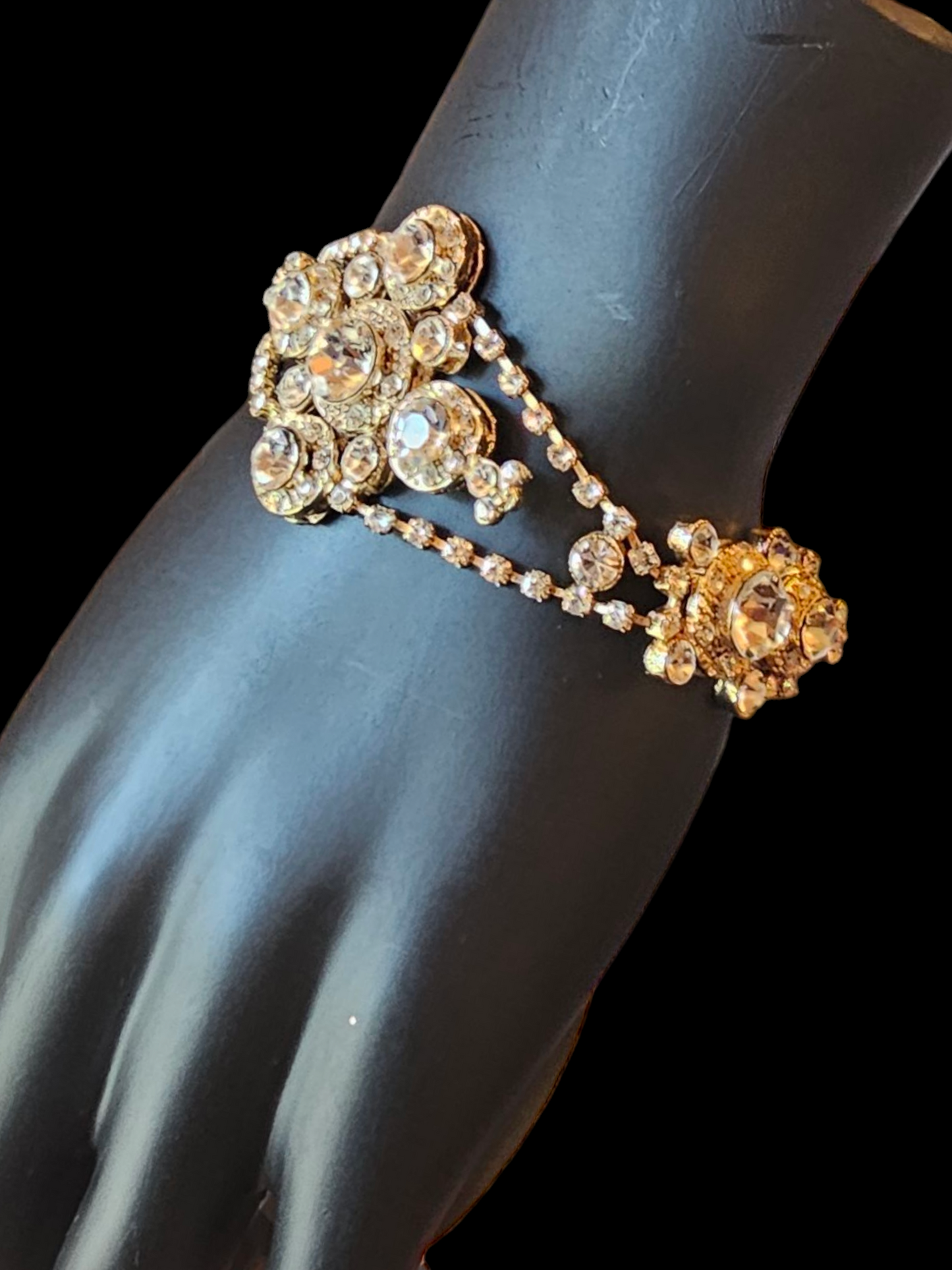 Gold/Large Crystal Art Deco Clasp Bracelet