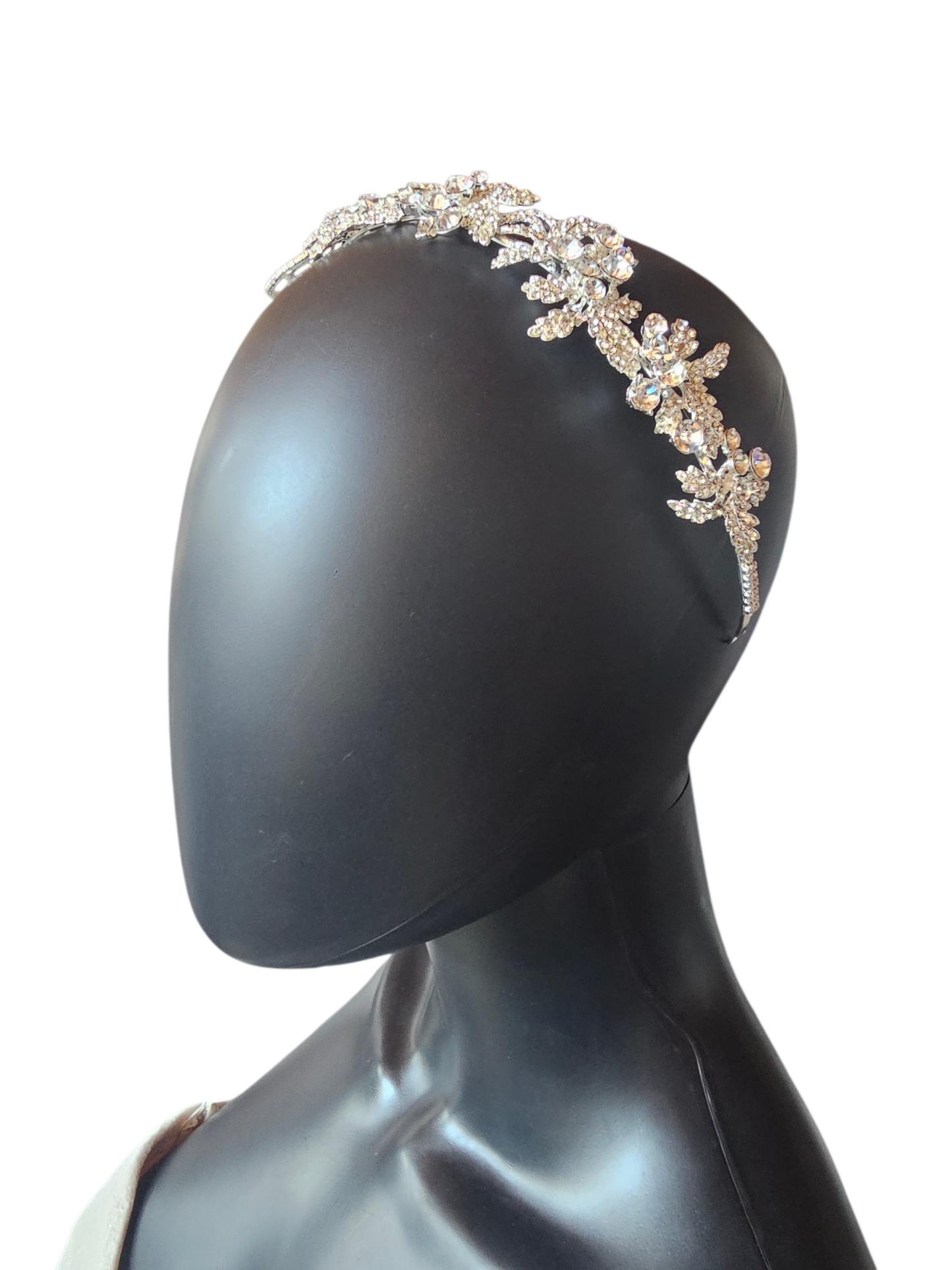 Large Silver Rhinestone/Crystal Asymetrical Filigree Bridal Headband