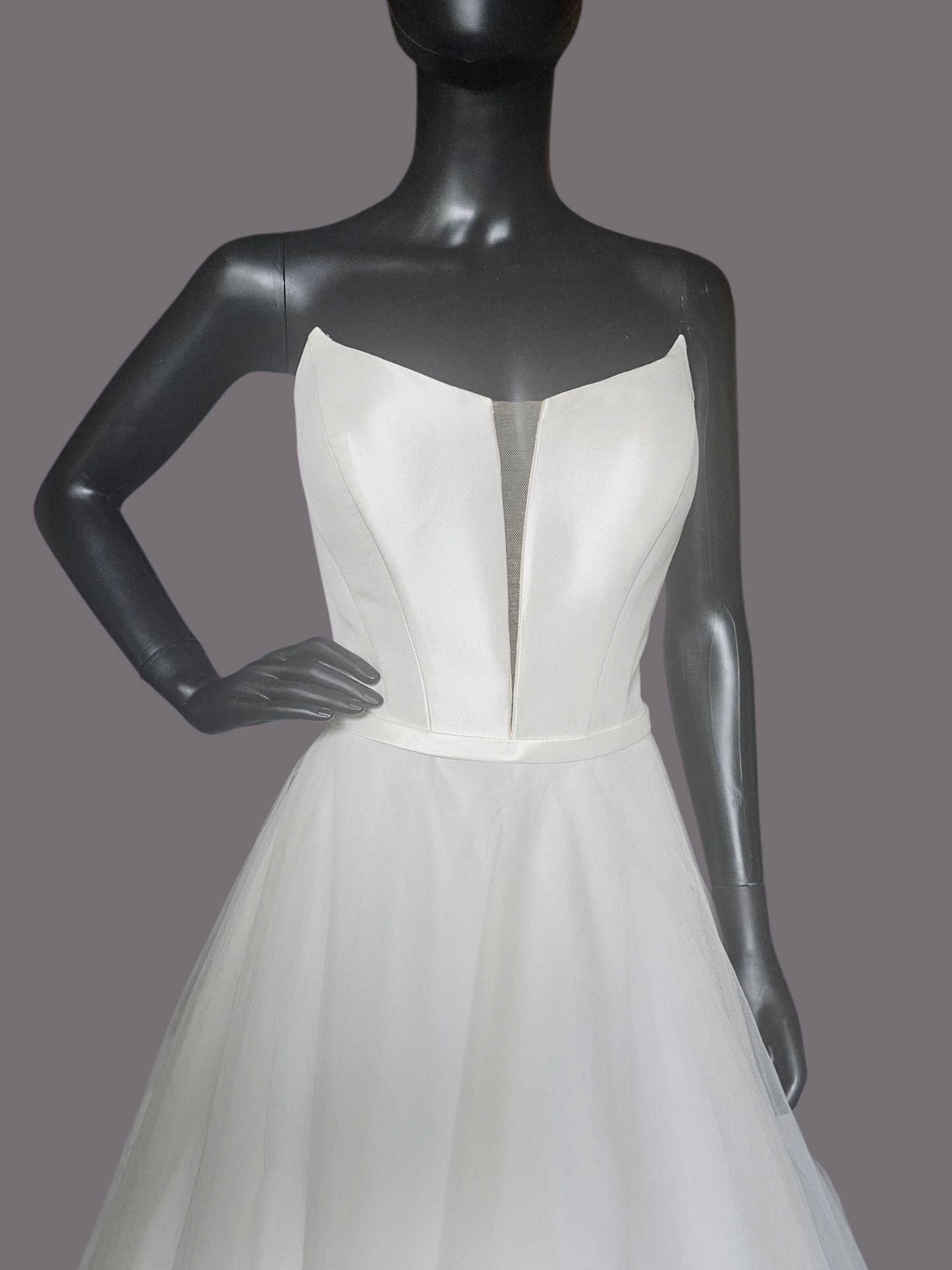 A-Line Fitted Bodice Cateye Plunge Wedding Gown - Amy & Eve