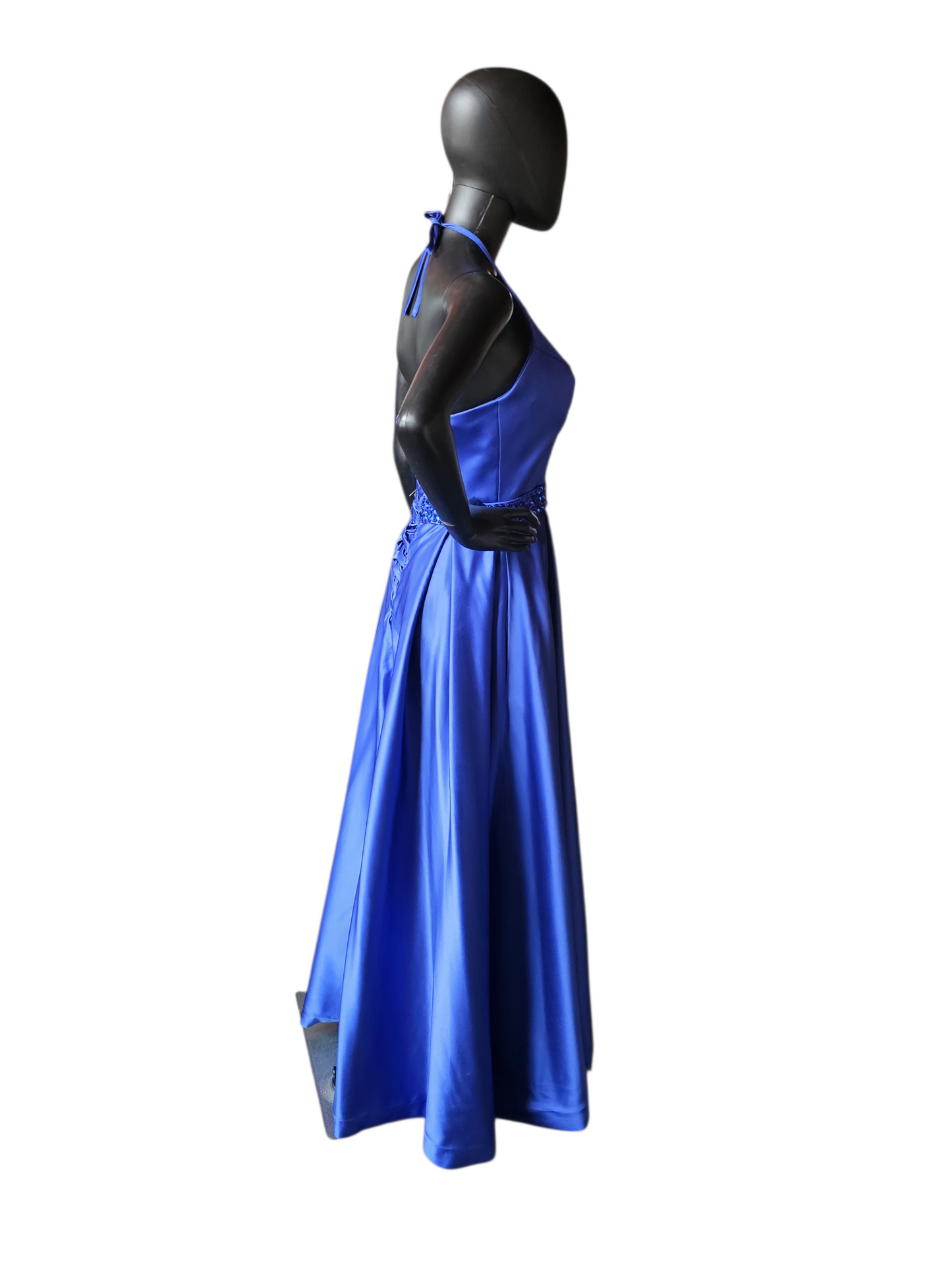 Royal Blue Satin Halter Full Length A-Line Formal Dress
