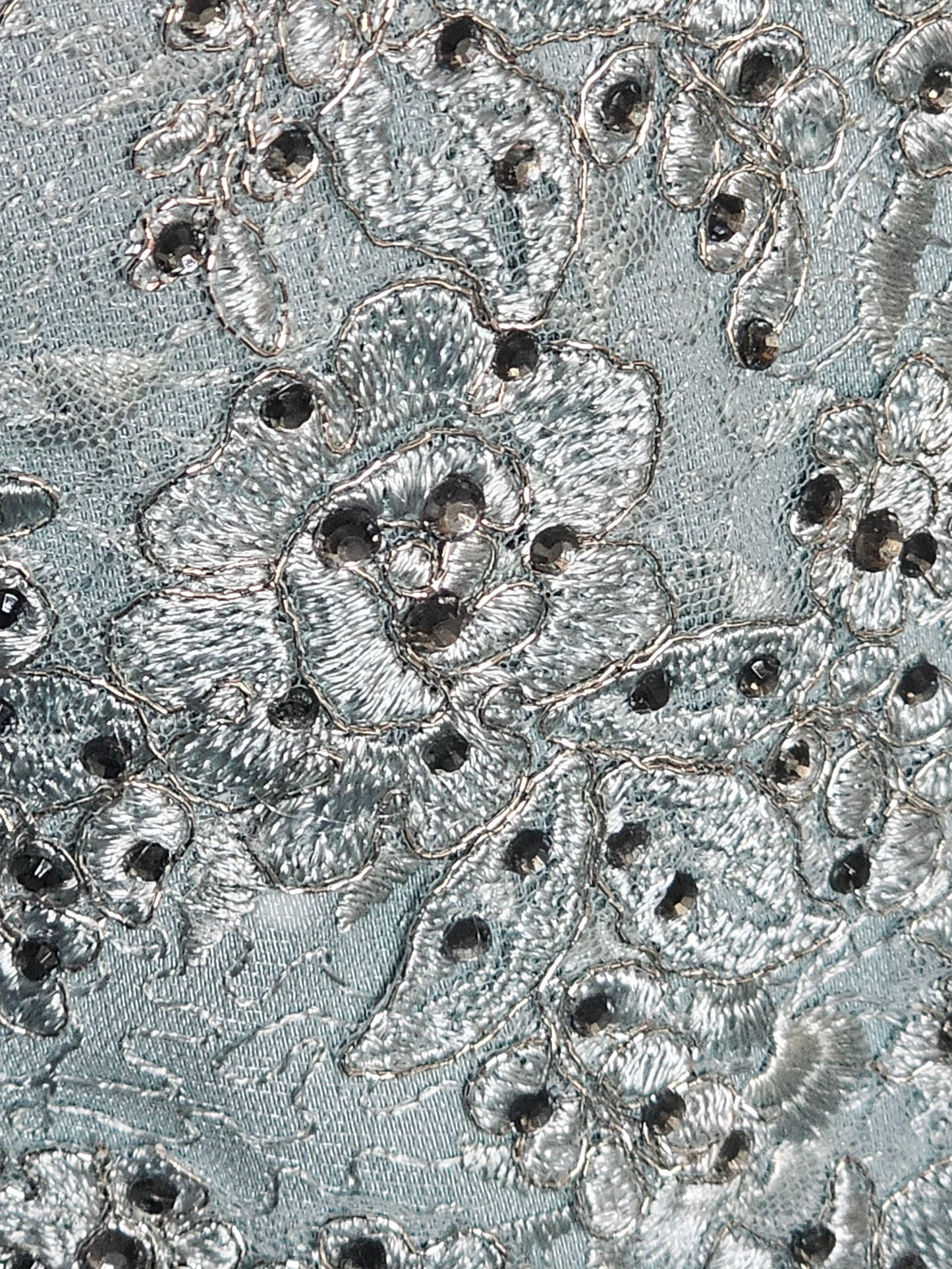 Deep Aqua/Silver Embroidered Chiffon Flutter Sleeve Formal Dress - Madeline Gardner