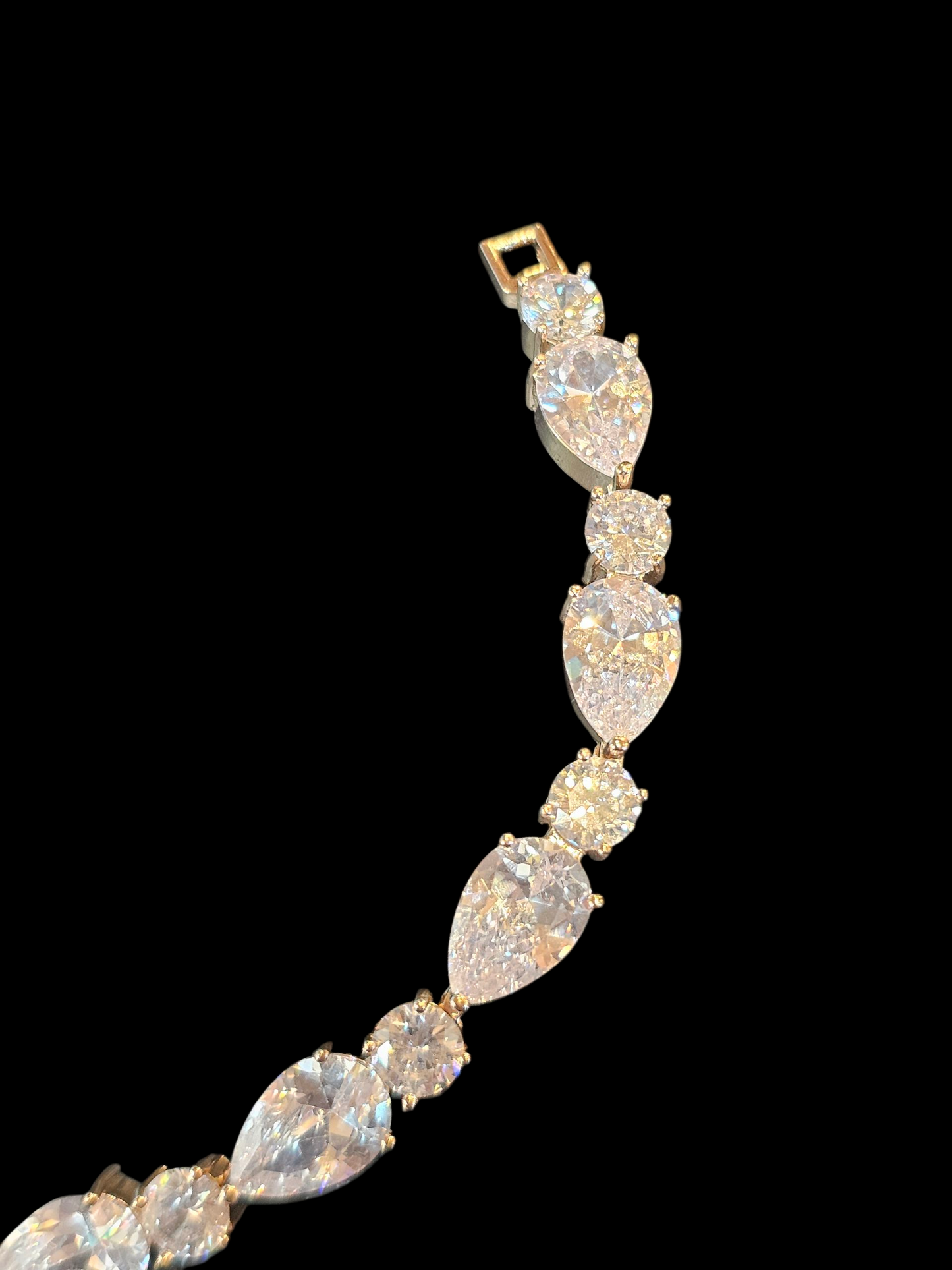 Rose Gold Large Teardrop Crystal Bracelet W/Extender