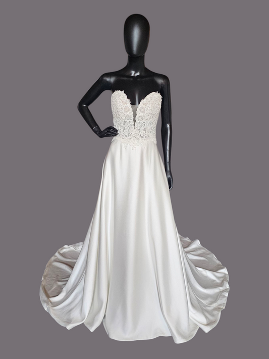 Sweetheart Beaded Satin Wedding Gown - Rebecca Ingram