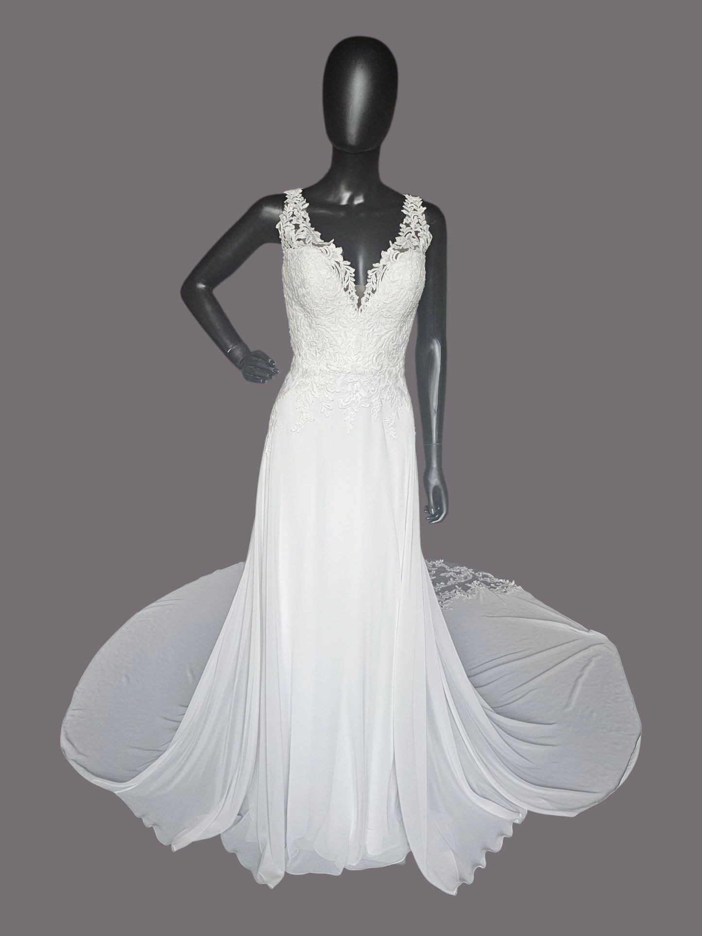 Ivory Chiffon V-Neck Open Back - Mori Lee