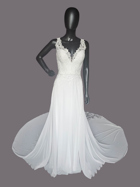 Ivory Chiffon V-Neck Open Back - Mori Lee