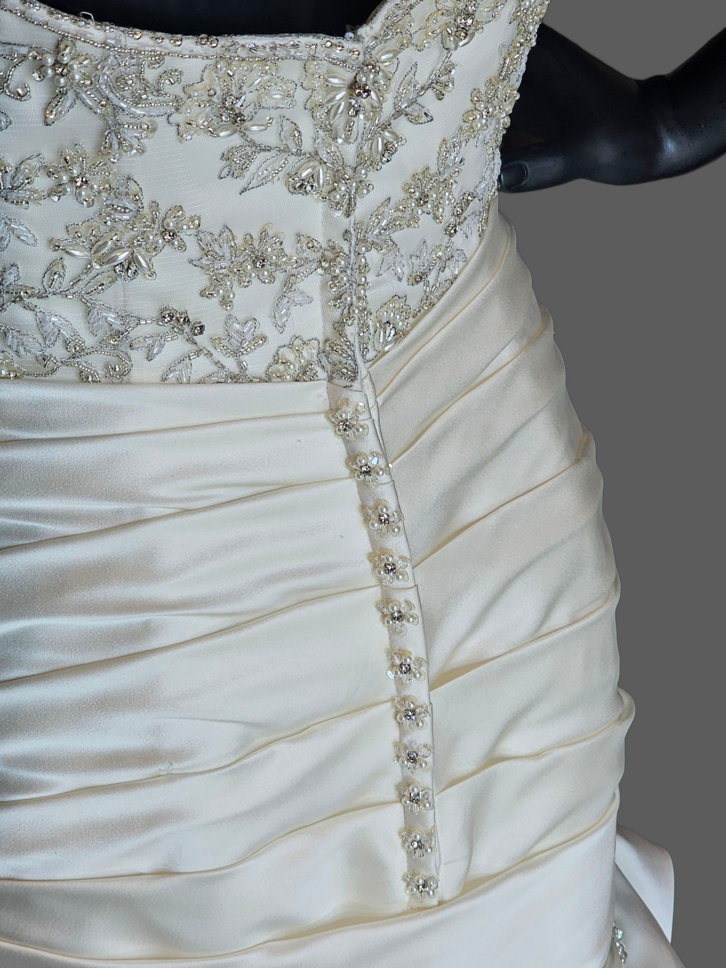 Ivory Silky Satin Side Sweep Fit/Flare Wedding Gown - Casablanca