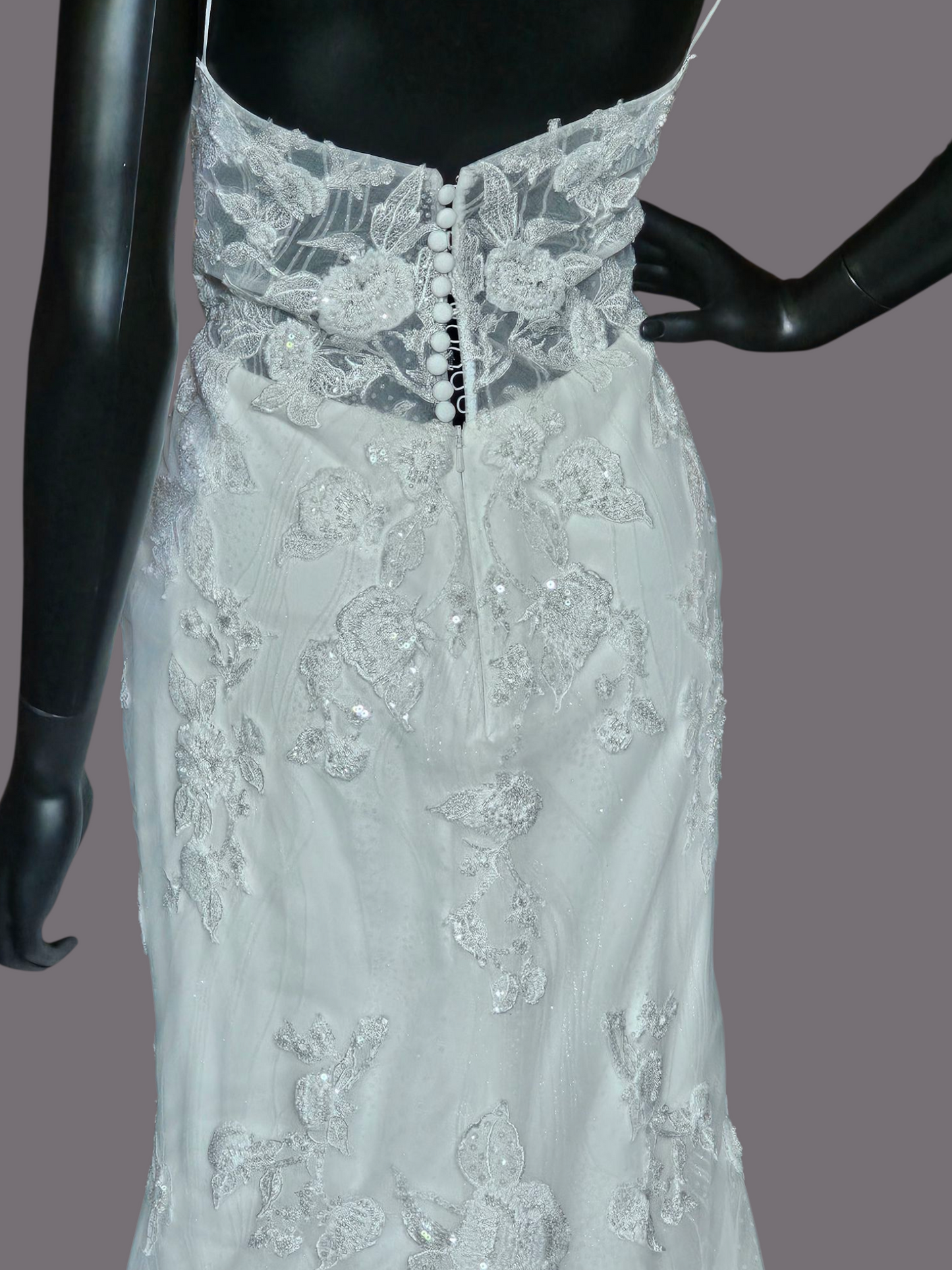 Layered Sequin Spaghetti Strap Fit and Flare Wedding Gown - Da Vinci