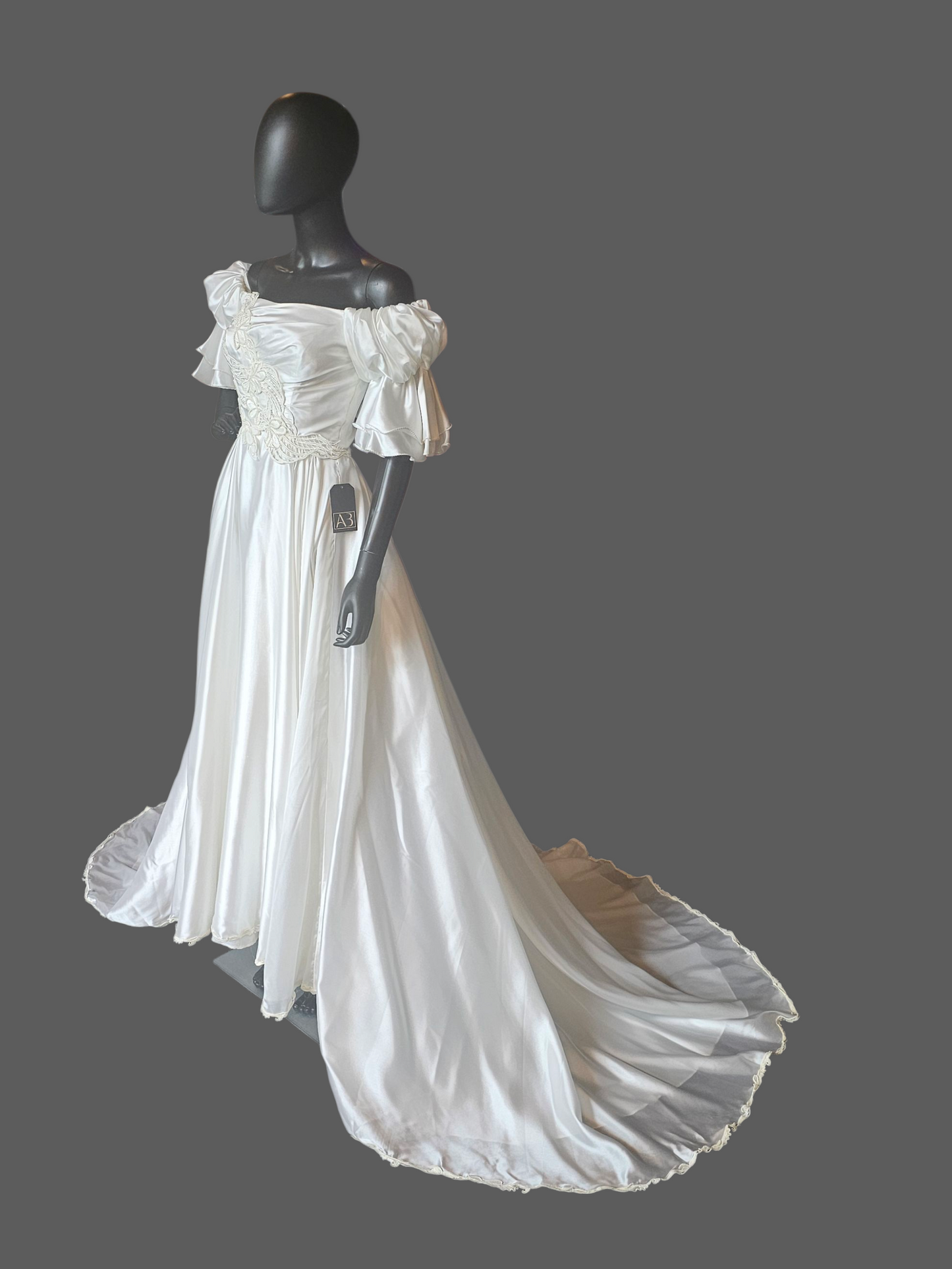 Vintage White Charmeuse Off Shoulder Wedding Gown