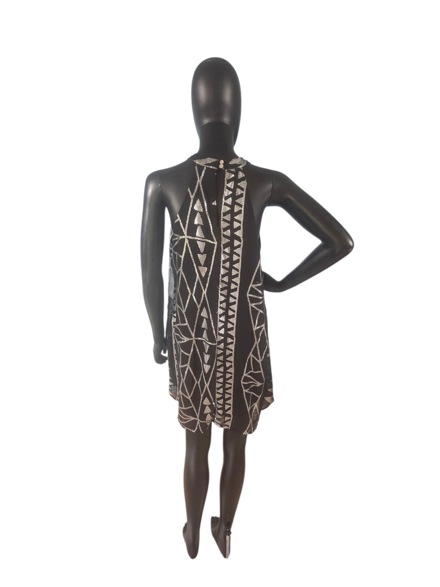 Black/Silver Abstract Halter Dress