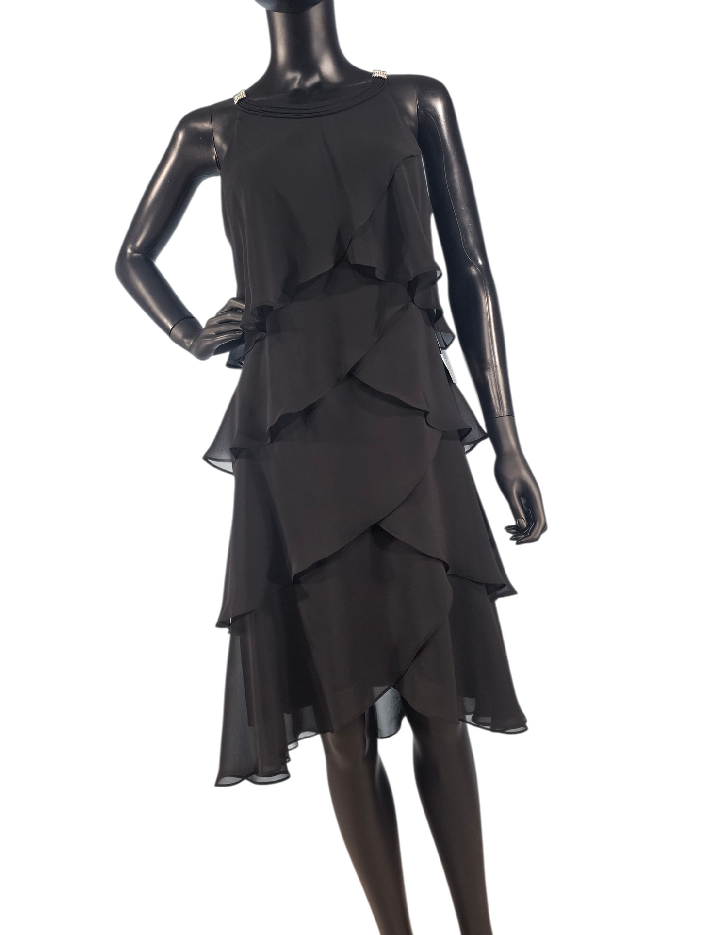Black Chiffon Flounce Cocktail Dress - S.L. Fashions