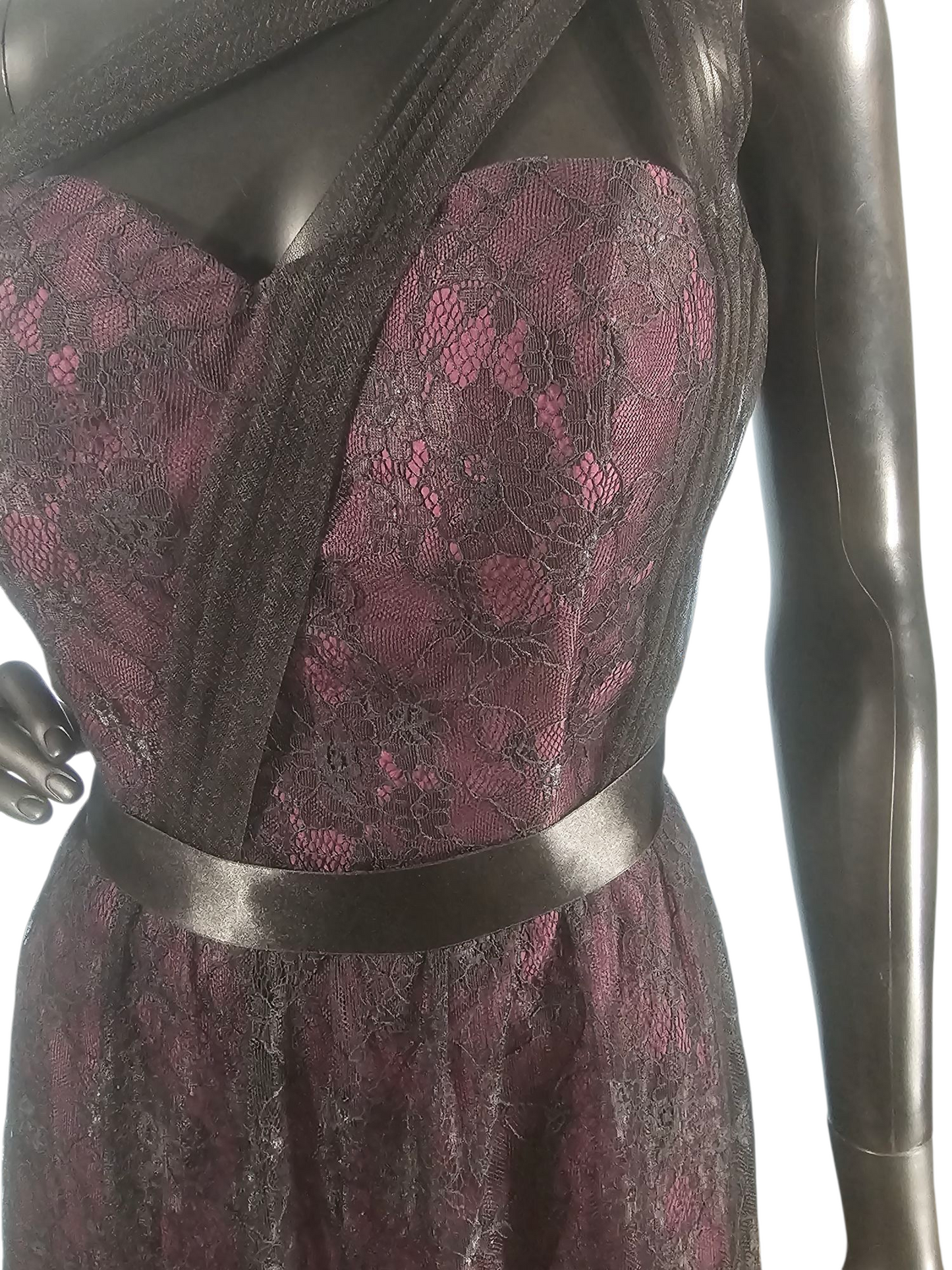 Aubergine/Black Lace One Shoulder Cocktail Dress - Da Vinci