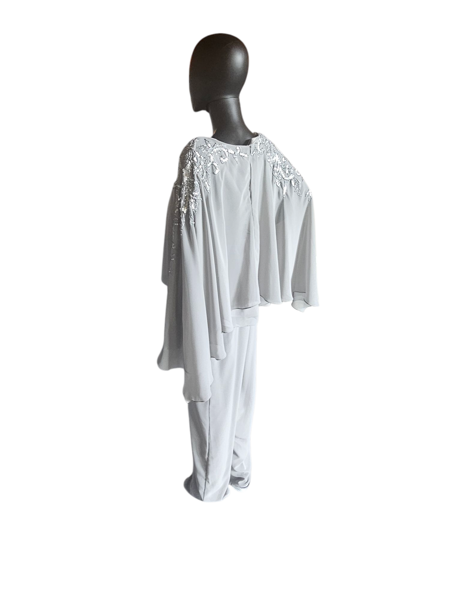 Silver Chiffon 2-Piece Formal Pantsuit - Madeline Gardner NY