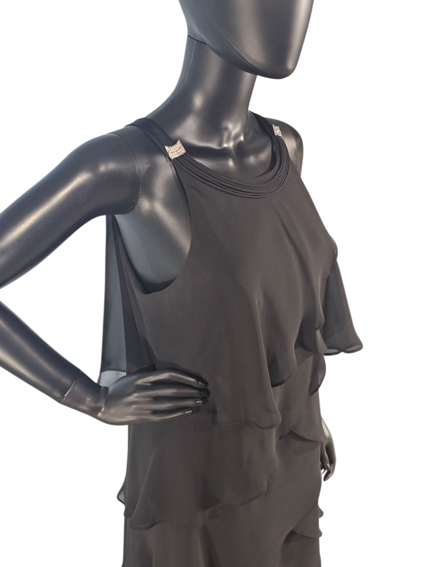 Black Chiffon Flounce Cocktail Dress - S.L. Fashions