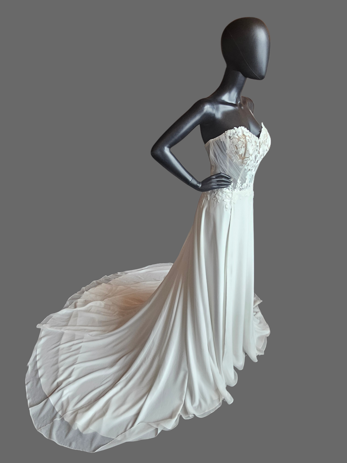 Ivory Silky Chiffon/Stretch Crepe Sweetheart Illusion Wedding Gown - Beloved