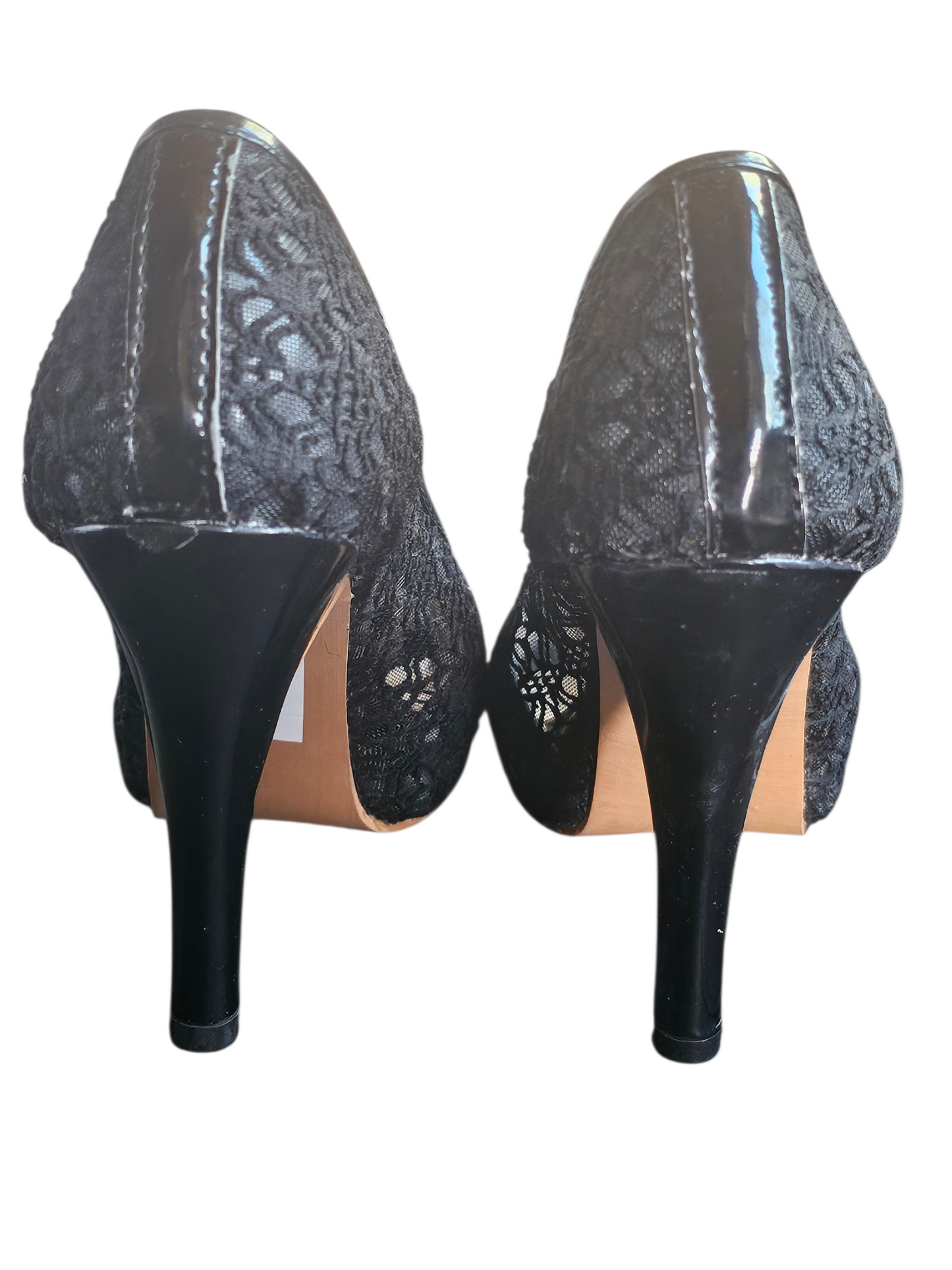 Black Lace Open Toe Platform Heel Shoe