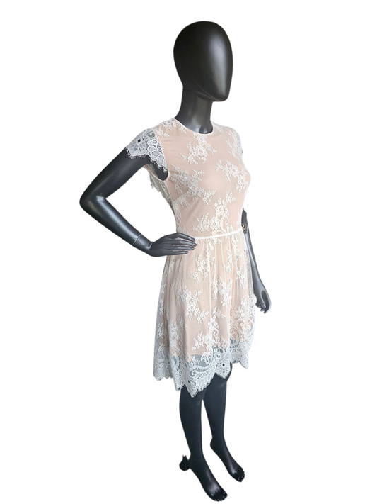 White/Tan Open Back Lace Short Party Dress