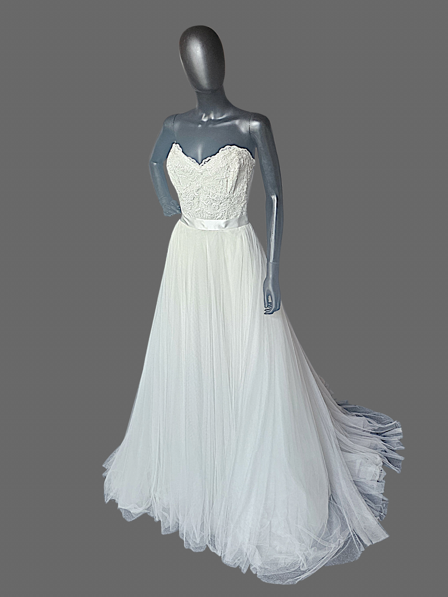 Ivory Wedding Ball Gown Net Gathered Waist Tulle Skirt Floral Sequin Lace Detail Sweetheart Strapless- Da Vinci