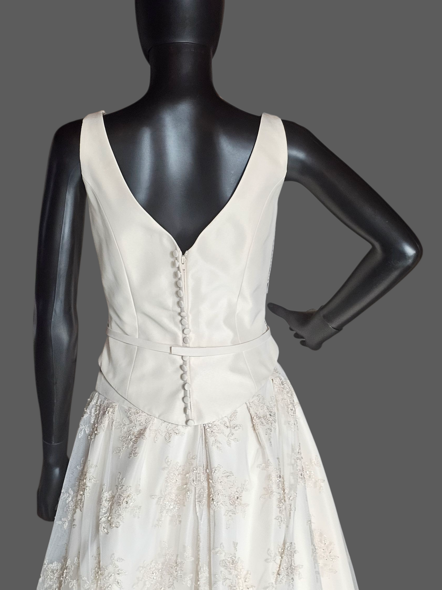 Antique Ivory 2-Piece V-Neck Lace Skirt Wedding Gown - Essence