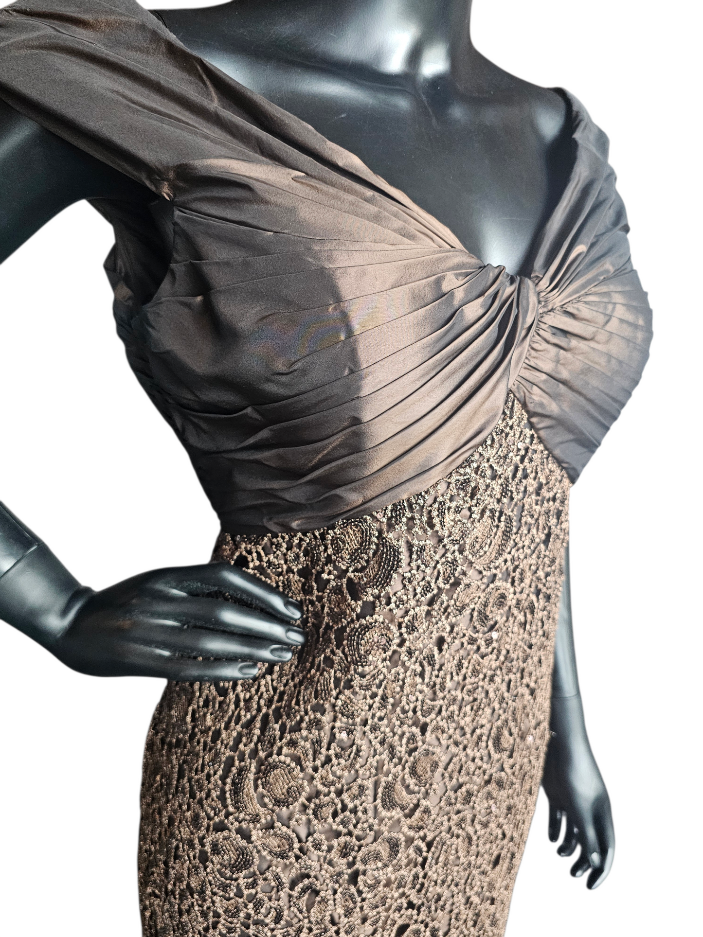 Chocolate/Bronze Lace Sequin Sheath Formal Dress - Montage