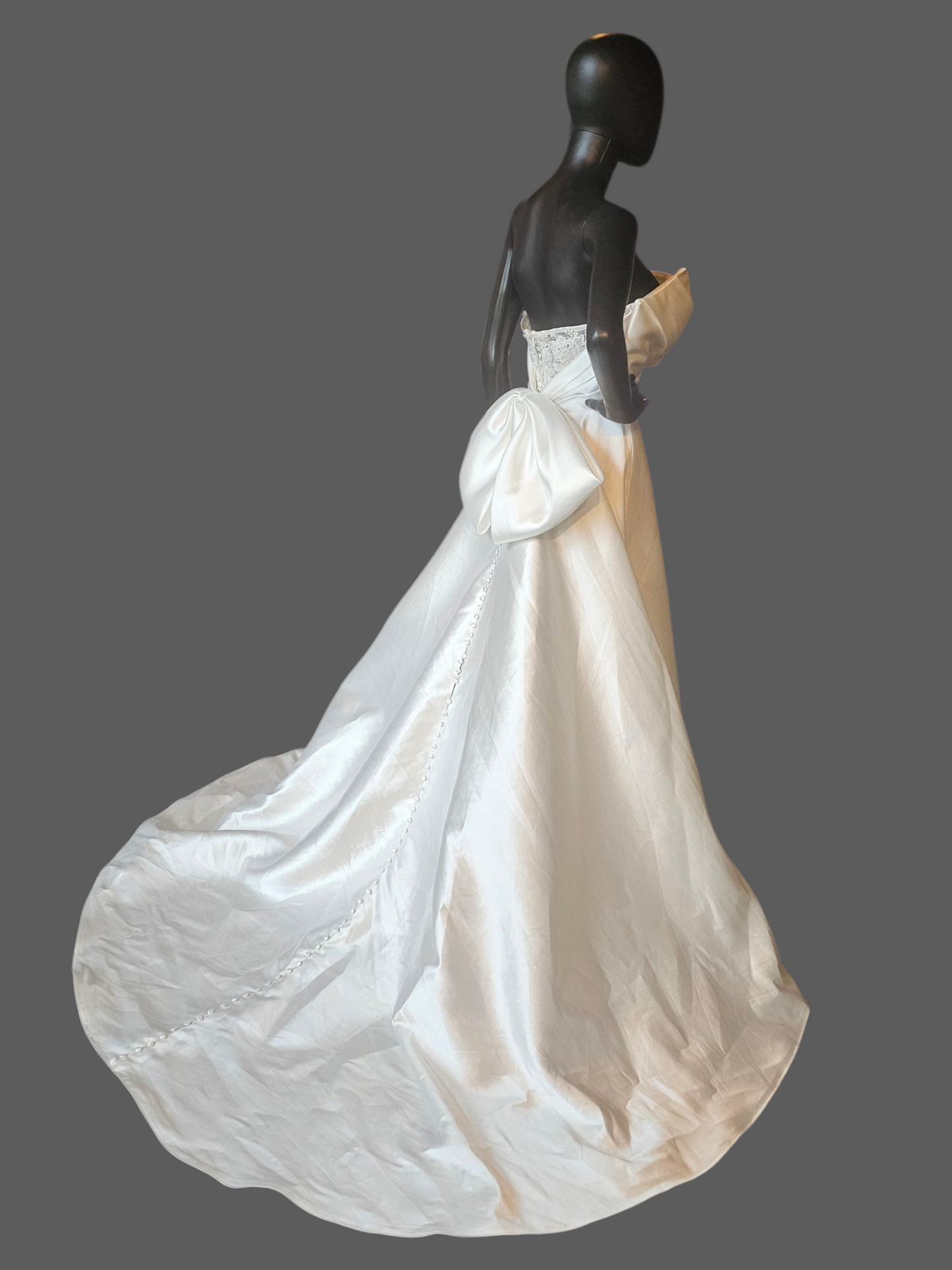 White Mikado A-Line W/Bow Wedding Gown - Moonlight