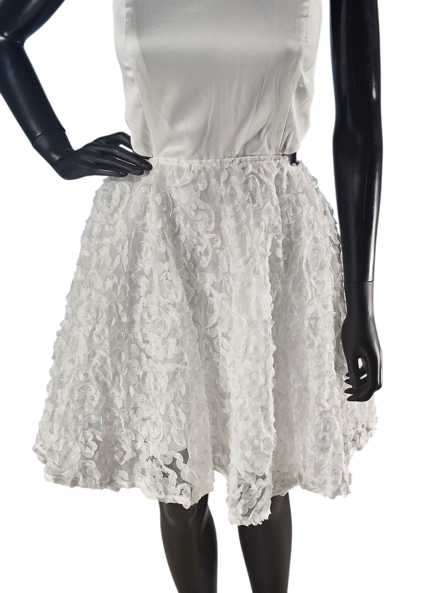 Short White Satin Halter Organza Flower Party Dress - NWT - Fashion Nova