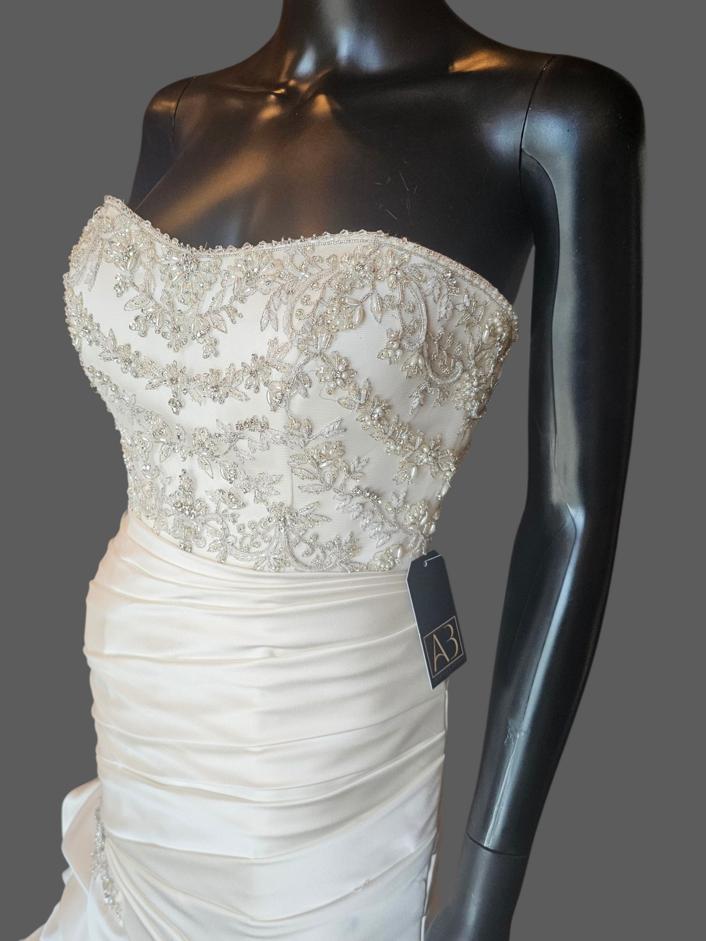 Ivory Silky Satin Side Sweep Fit/Flare Wedding Gown - Casablanca