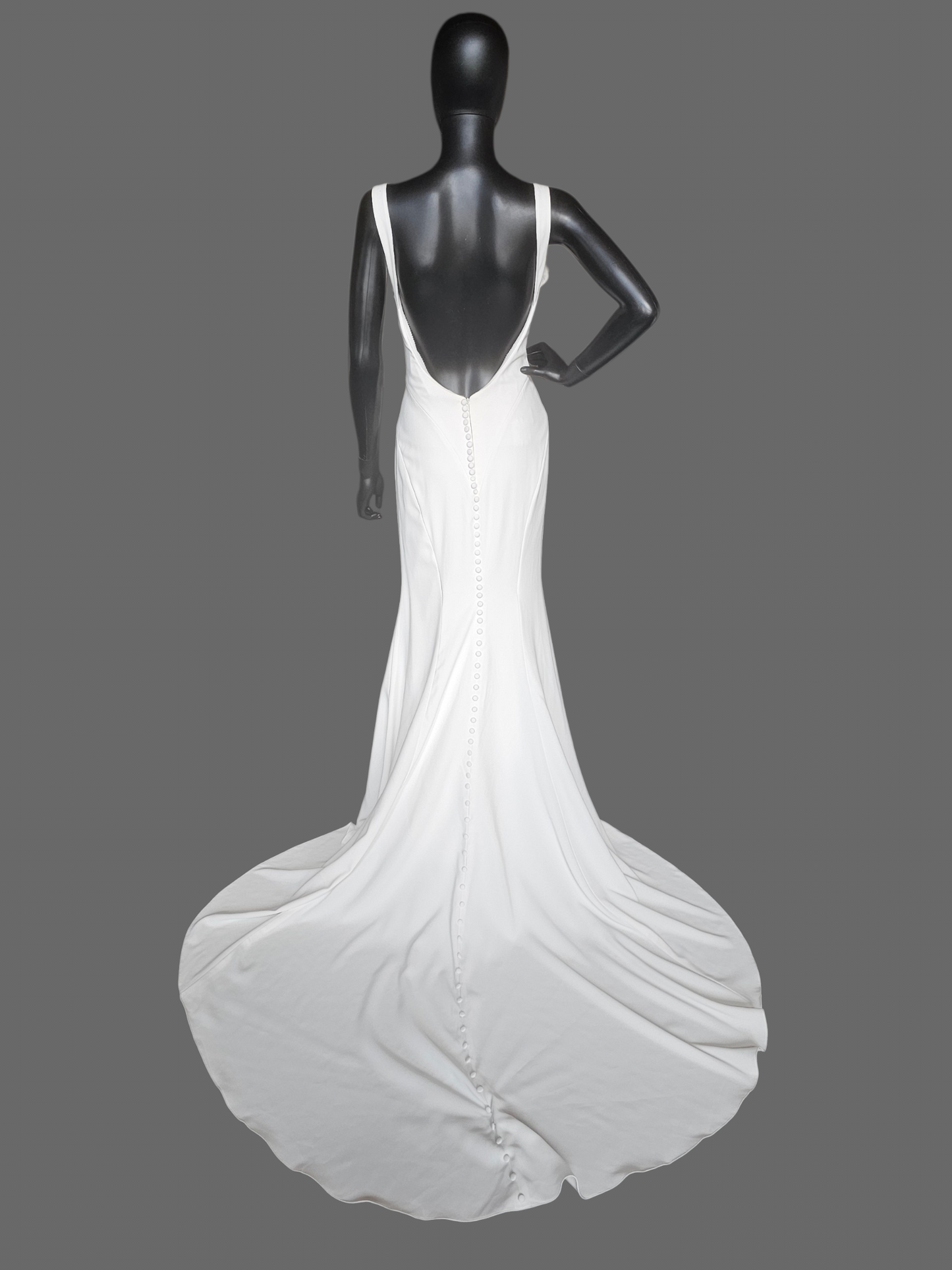 Ivory Crepe Wide Strap Cowl Fit/Flare Minimalist Wedding Gown - Maggie Sottero