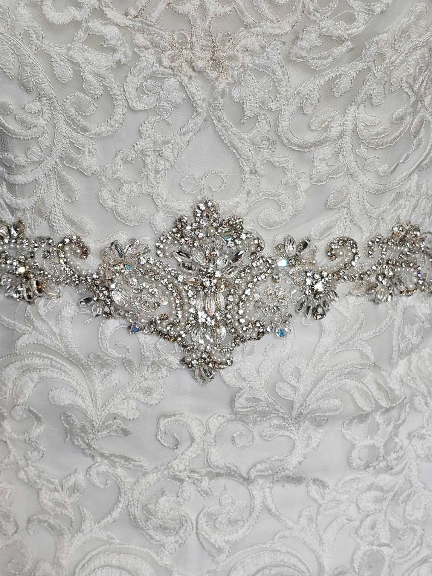 Ivory Lace Queen Anne Cap Sleeve Fit/Flare Wedding Gown - Mori Lee