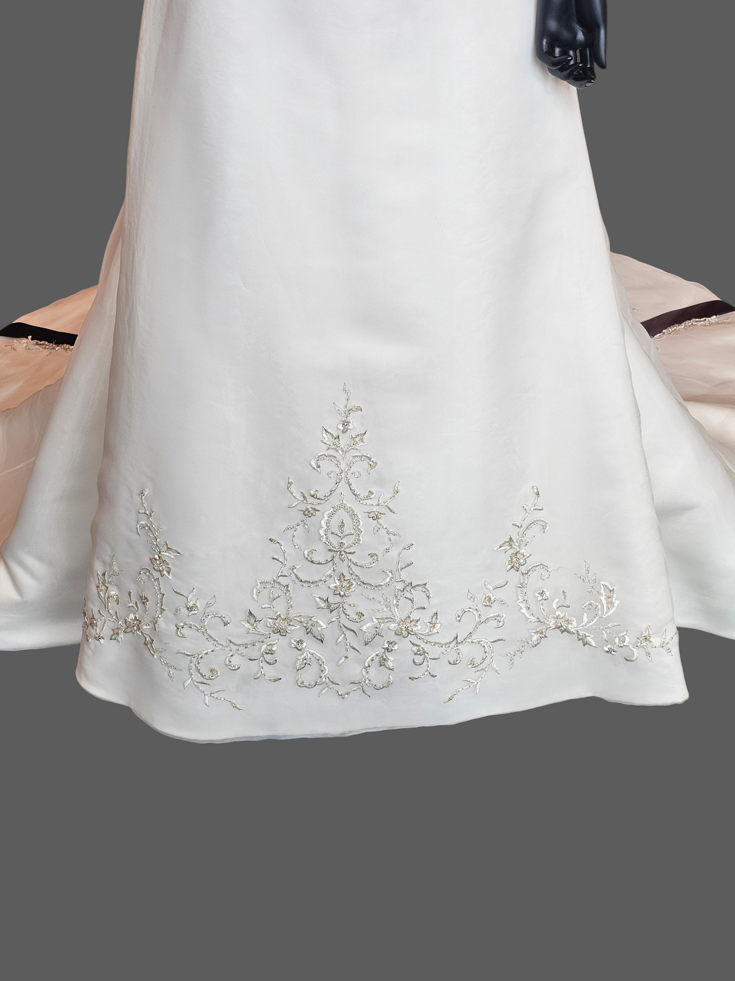 Ivory/Chocolate Satin Sweetheart A-line Wedding Gown - Bonny