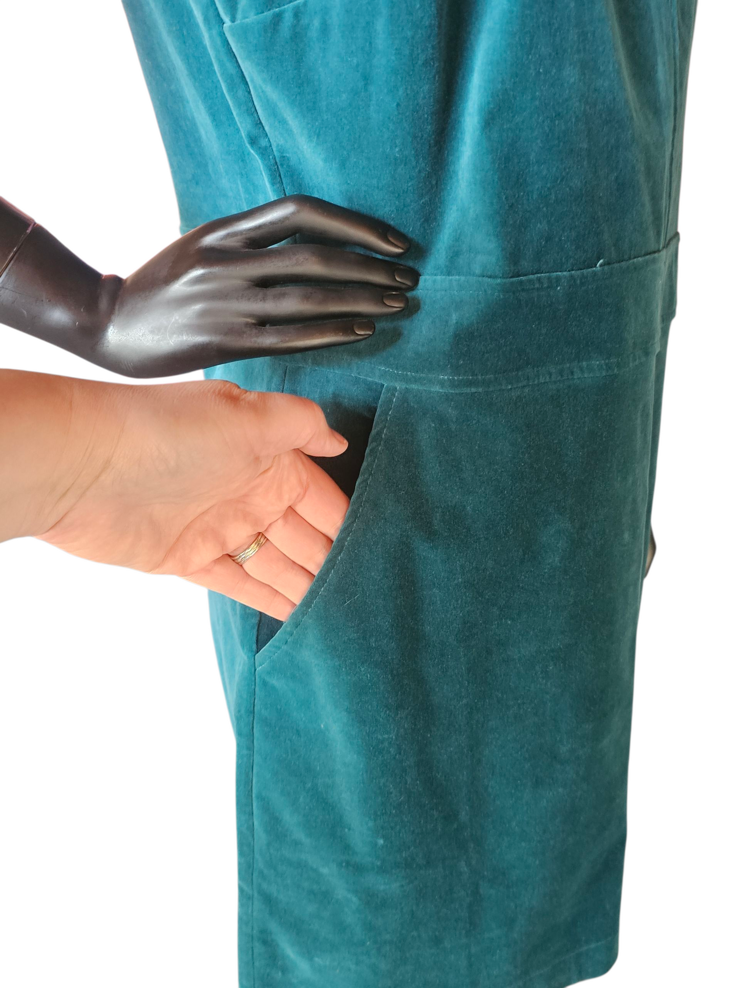 Teal Velvet Casual Mid Length Dress - Thought