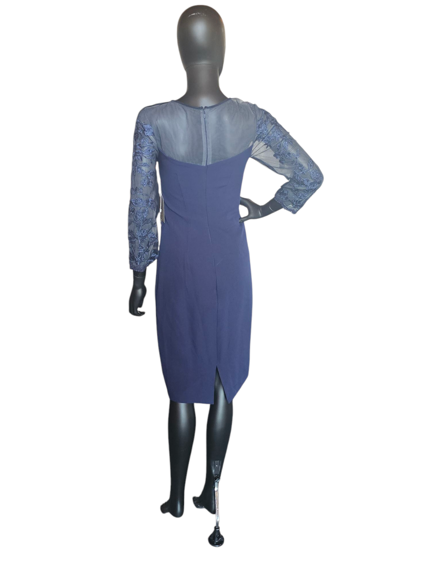 Navy Illusion Sleeve Fitted Formal Dress - NWT
