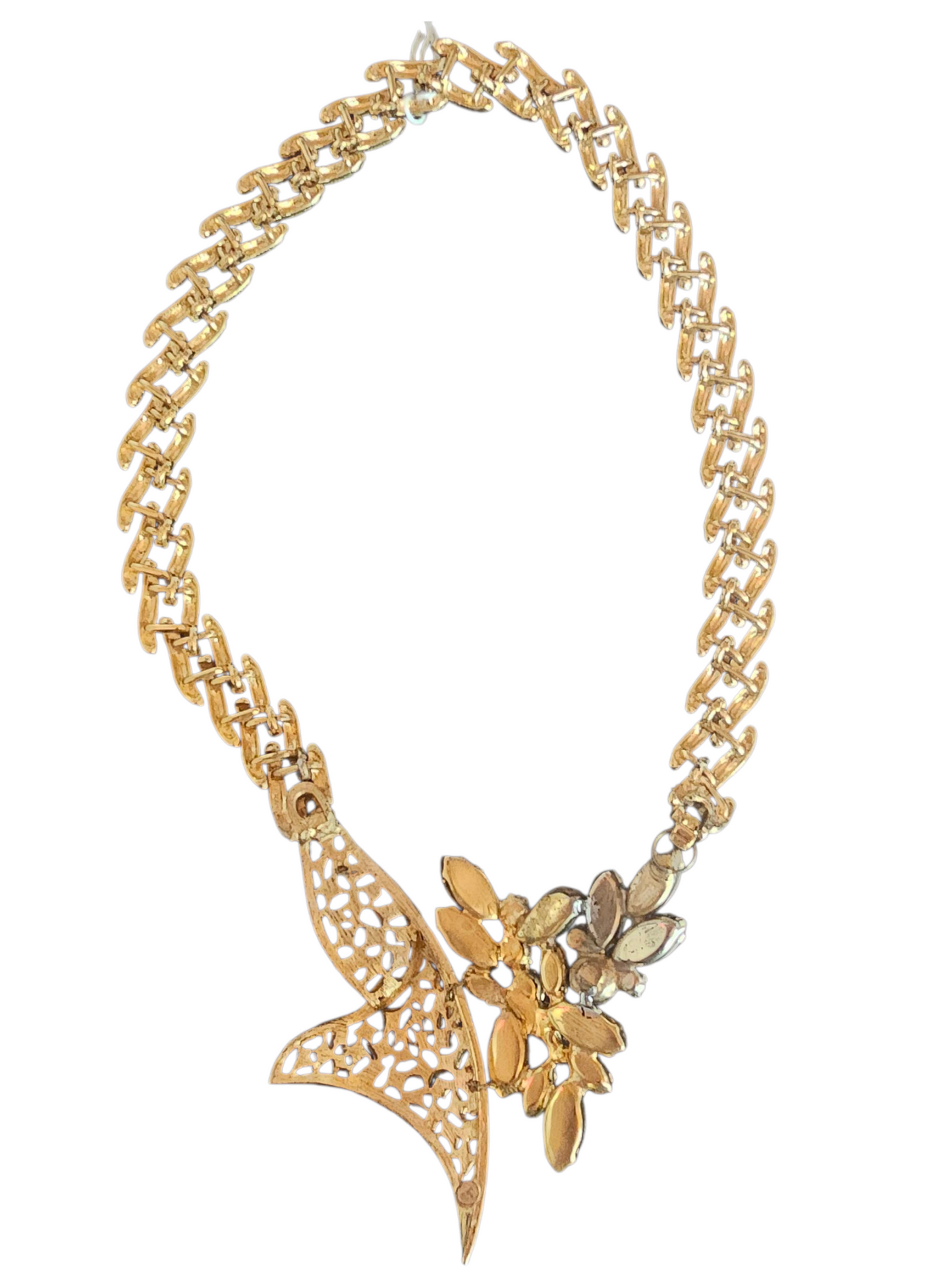 Vintage Bespoke/Remade Gold/Blue/Green Crystal Collar Necklace