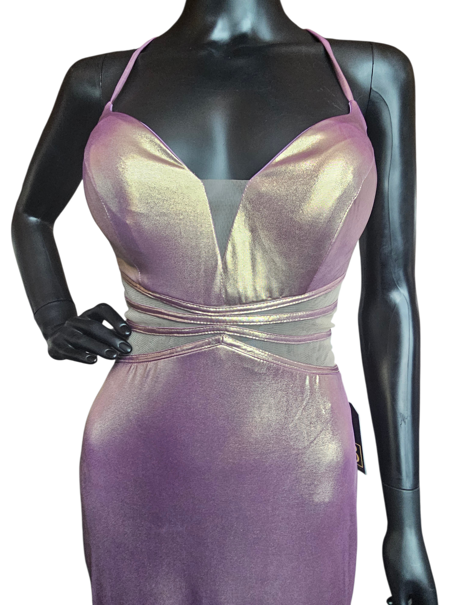 Rose Gold Iridescent Stretch Plunge Prom/Party Dress - Sparkle