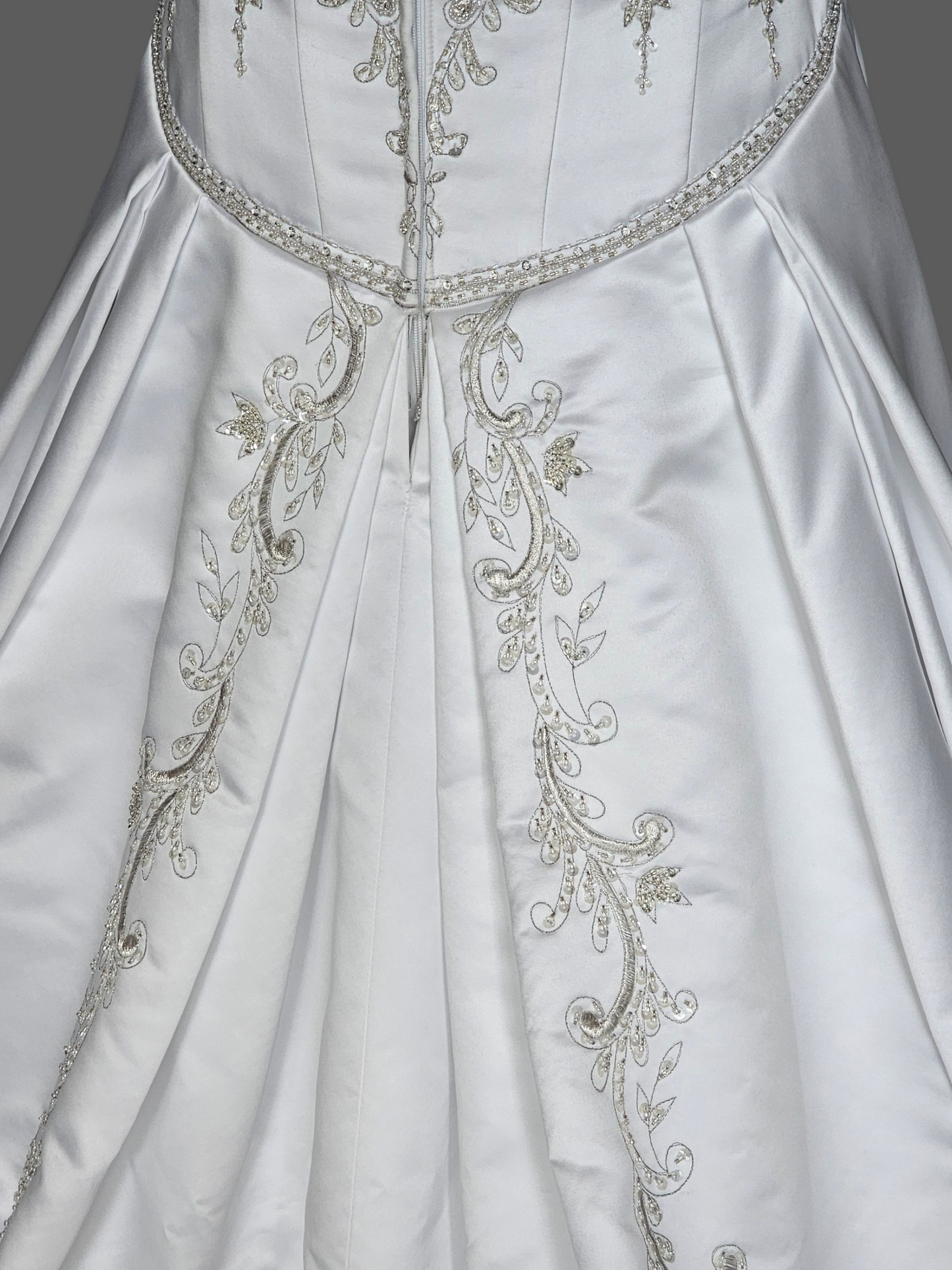 White Satin Drop Waist A-Line Wedding Gown  - Casablanca