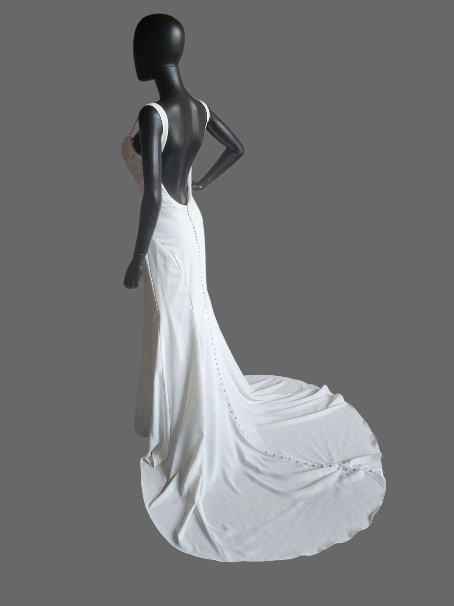 Ivory Crepe Wide Strap Cowl Fit/Flare Minimalist Wedding Gown - Maggie Sottero