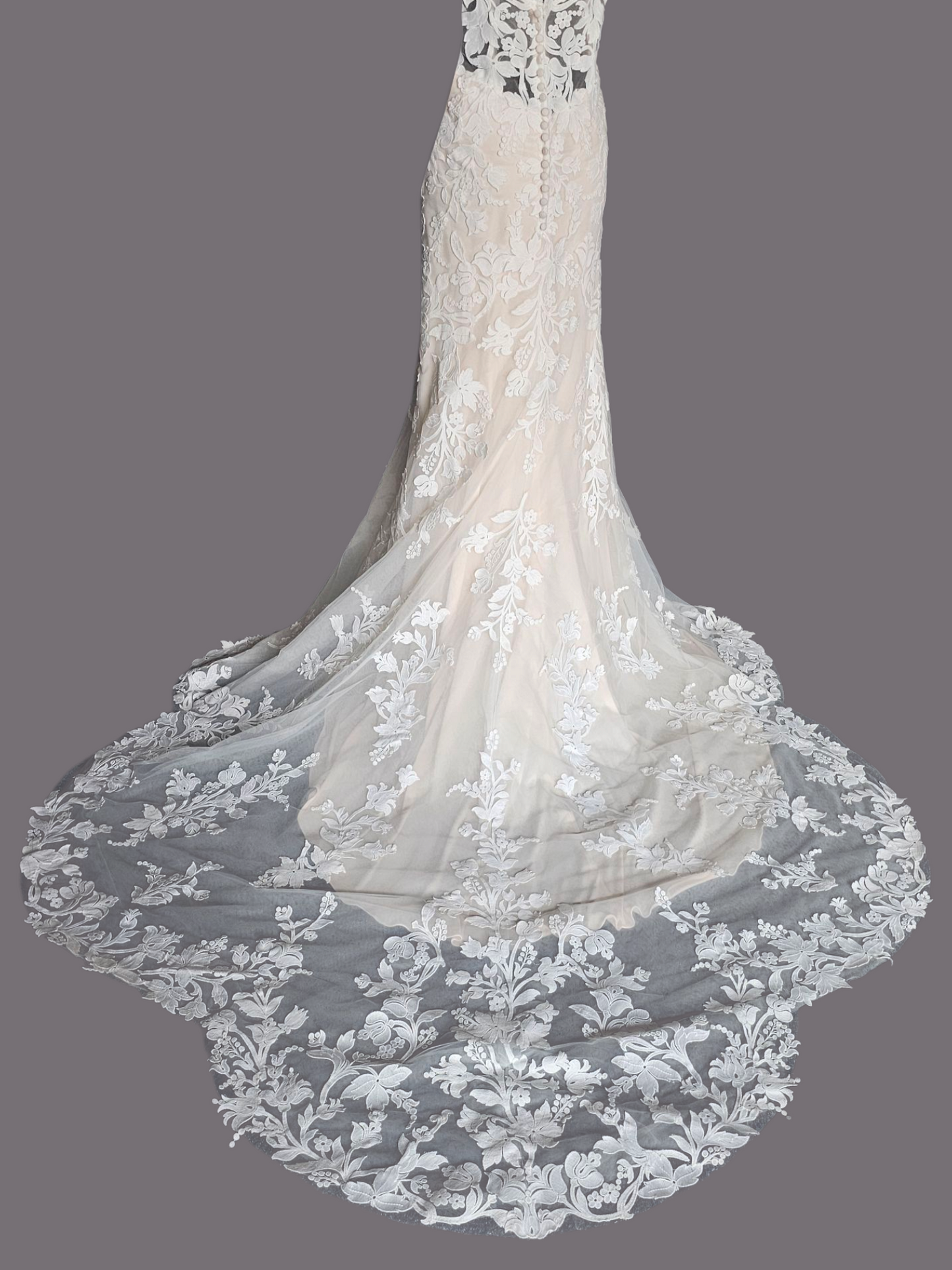 Ivory/Champ Floral Lace Off Shoulder Wedding Gown - Madeline Gardner