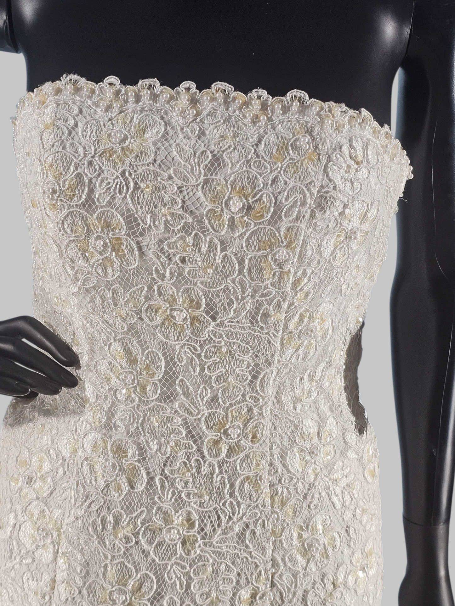 Short White Embellished Lace Wedding Gown