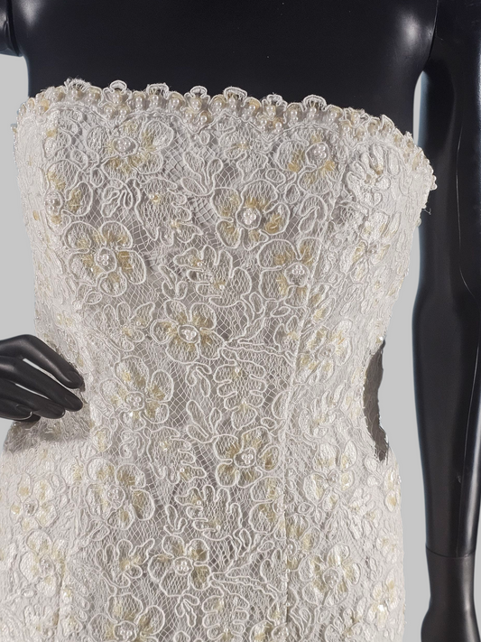 Short White Embellished Lace Wedding Gown